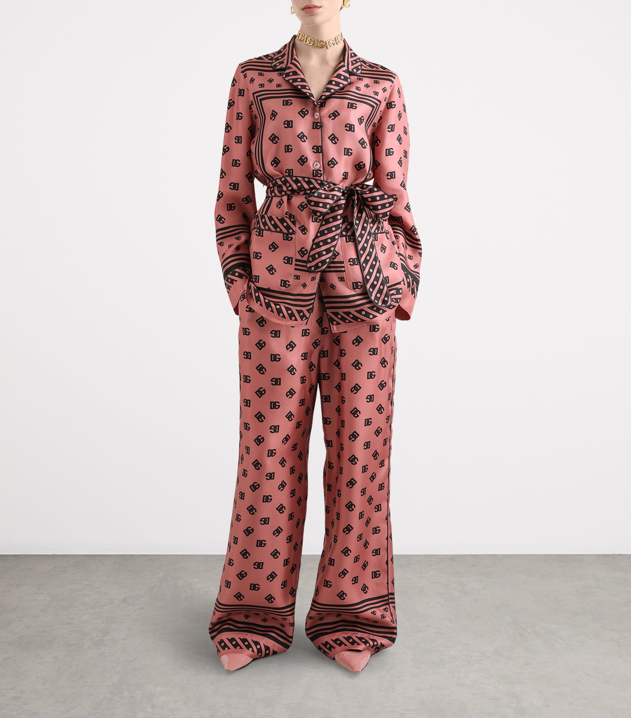 Silk Logo Print Wide-Leg Trousers F0473-POWDER PINK Image 2