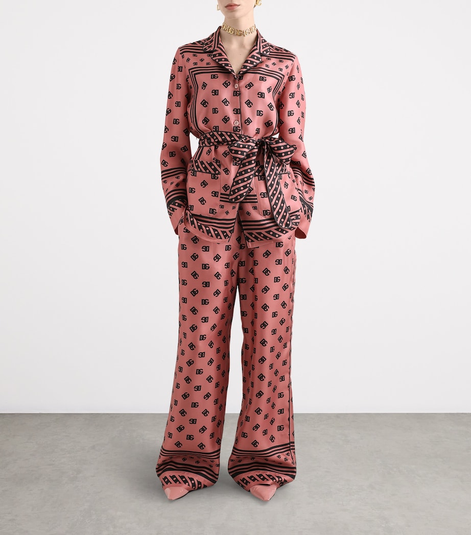 Silk Logo Print Wide-Leg Trousers F0473-POWDER PINK Image 2