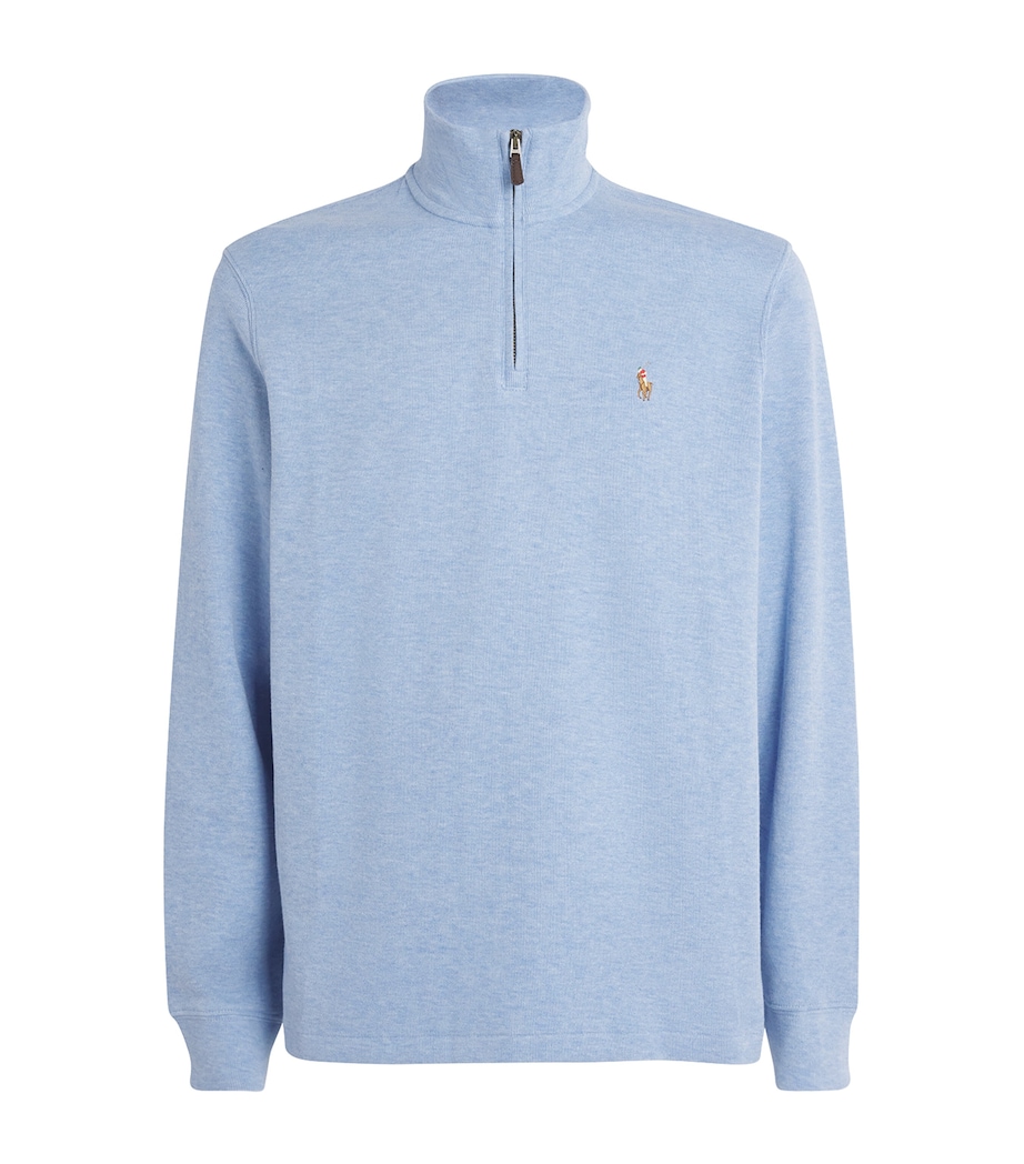 Cotton Logo Quarter-Zip Sweater BLUE HEATHER Image 1