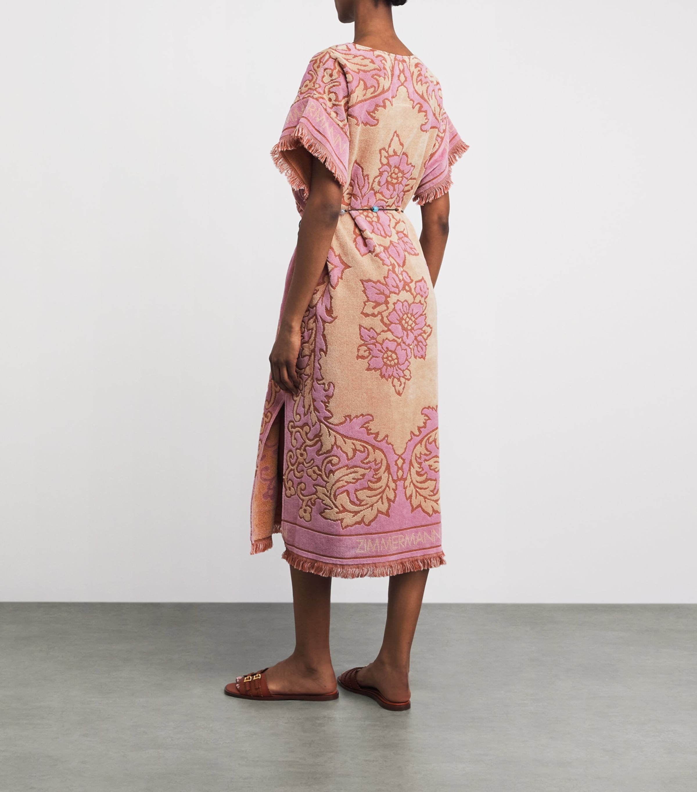 Zimmermann Womens Towelling Floral Aster Midi Dress Cream Pink Image 4