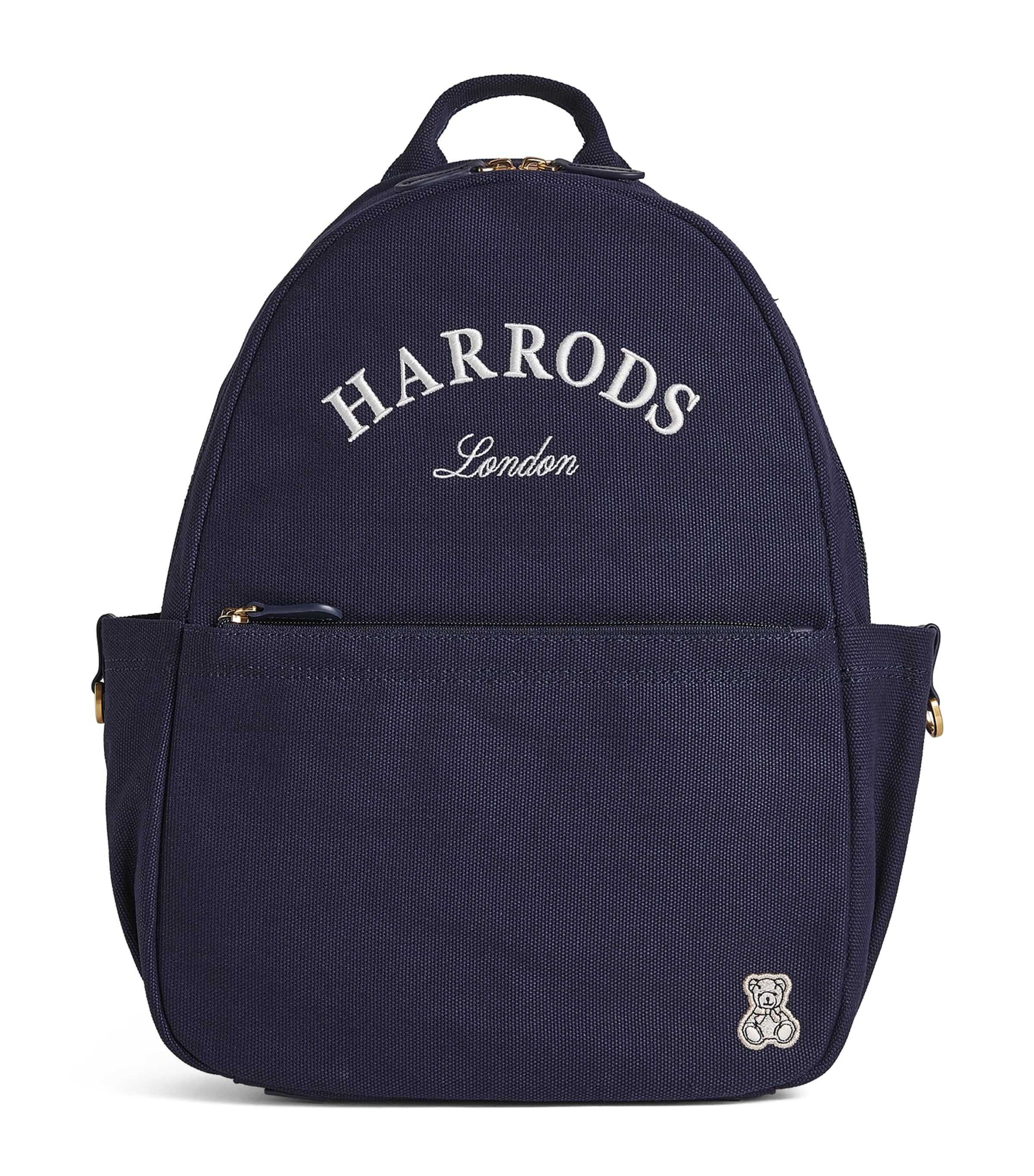 Harrods Cotton Embroidered Emblem Backpack Navy Image 1