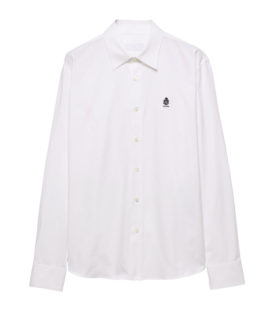 Prada Mens Cotton Embroidered Crest Shirt White Image 1