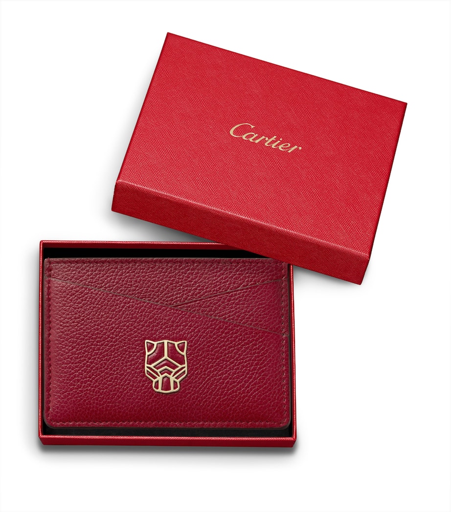 Leather Panthère de Cartier Card Holder BURGUNDY Image 8