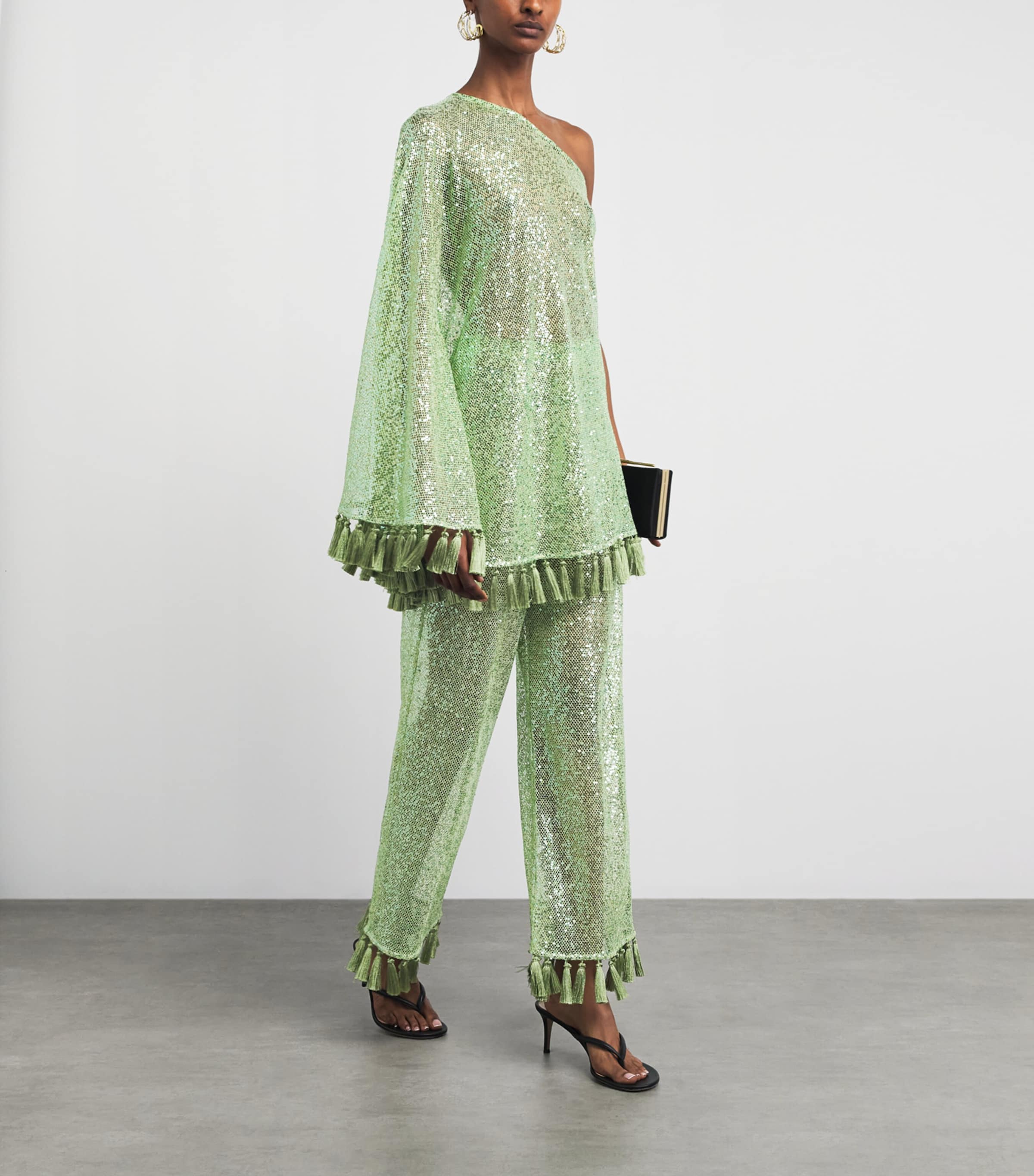 Taller Marmo Womens Sequin Cala Escondida Trousers Acid Green Image 2