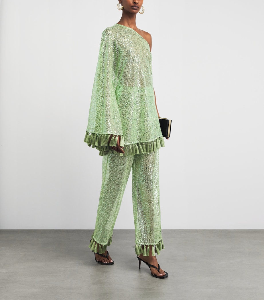 Taller Marmo Womens Sequin Cala Escondida Trousers Acid Green Image 2