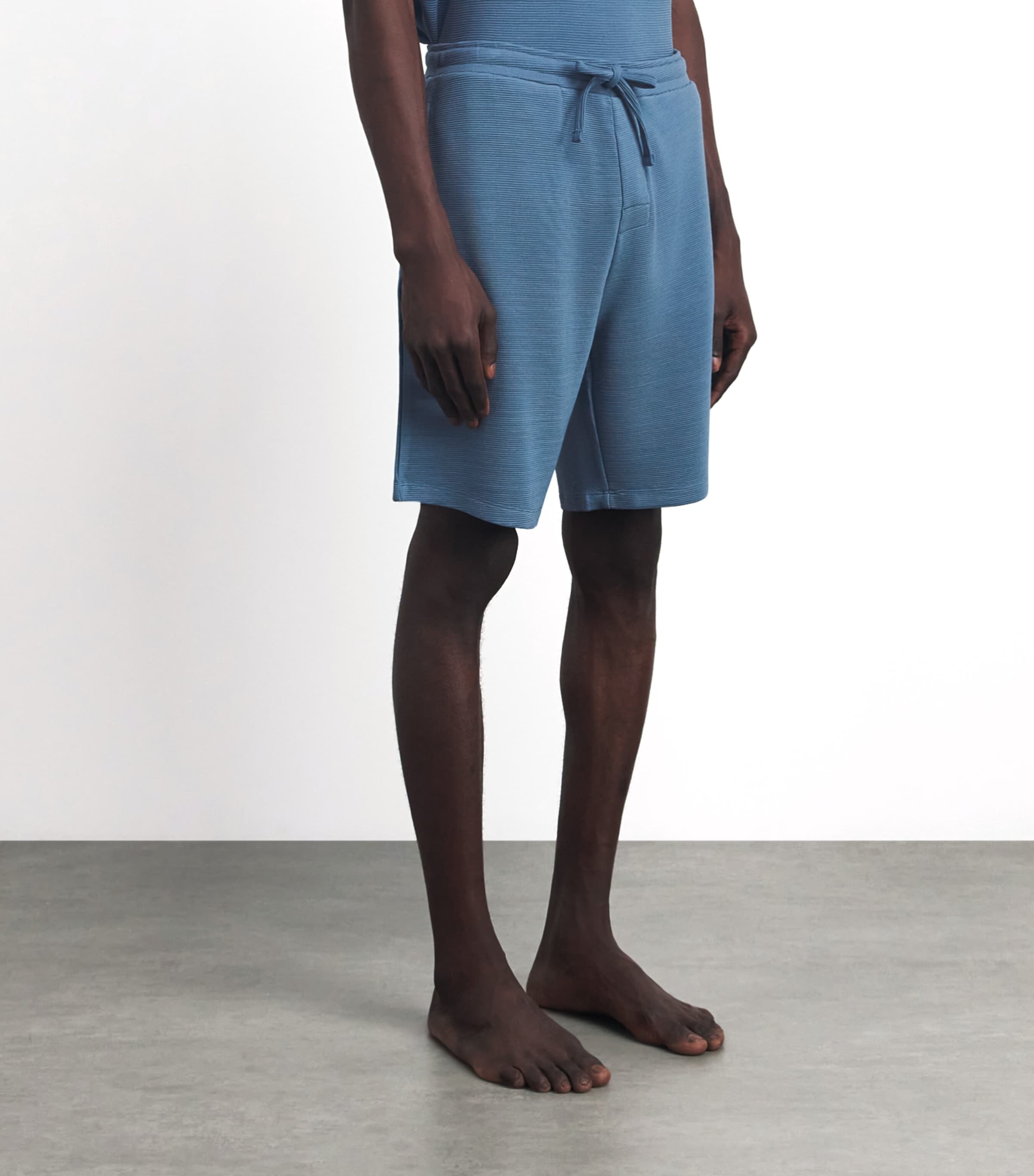 BOSS Mens Rib-Knit Logo Shorts Light/pastel Blu Image 4