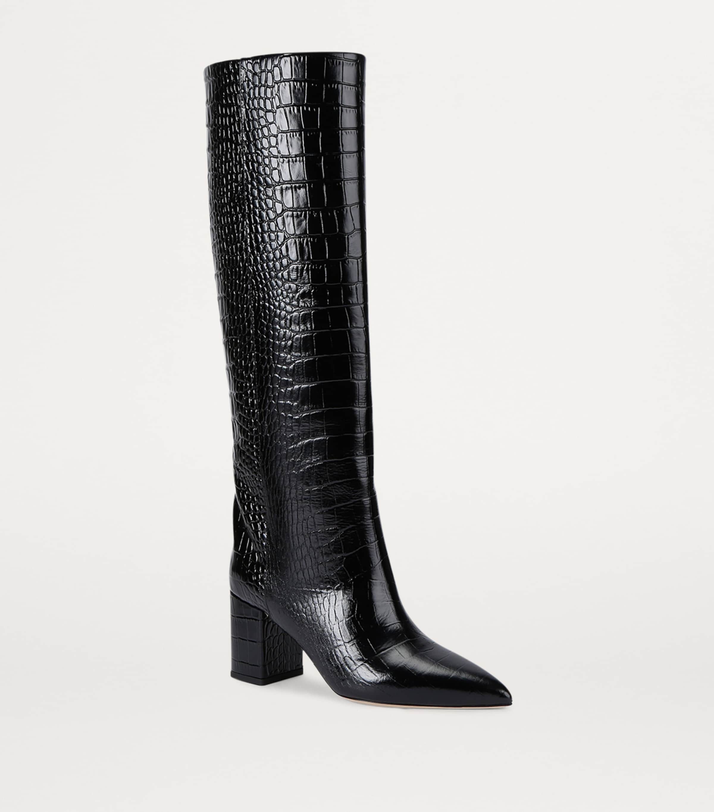 Croc-Embossed Leather Anja Knee-High Boots 70 BLACK Image 3