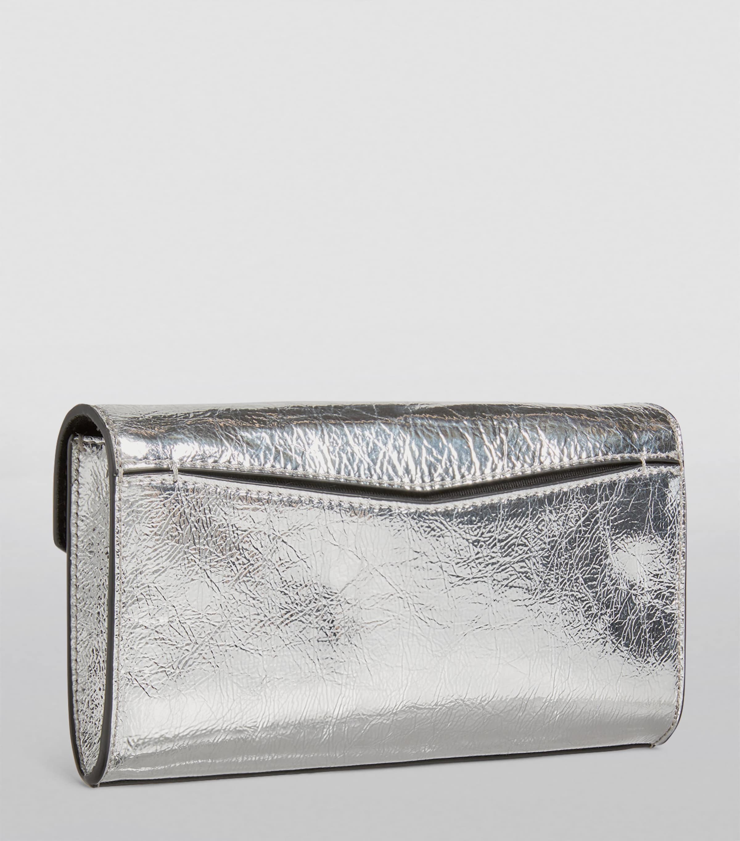 Leather Metallic Clutch Bag SILVER Image 2