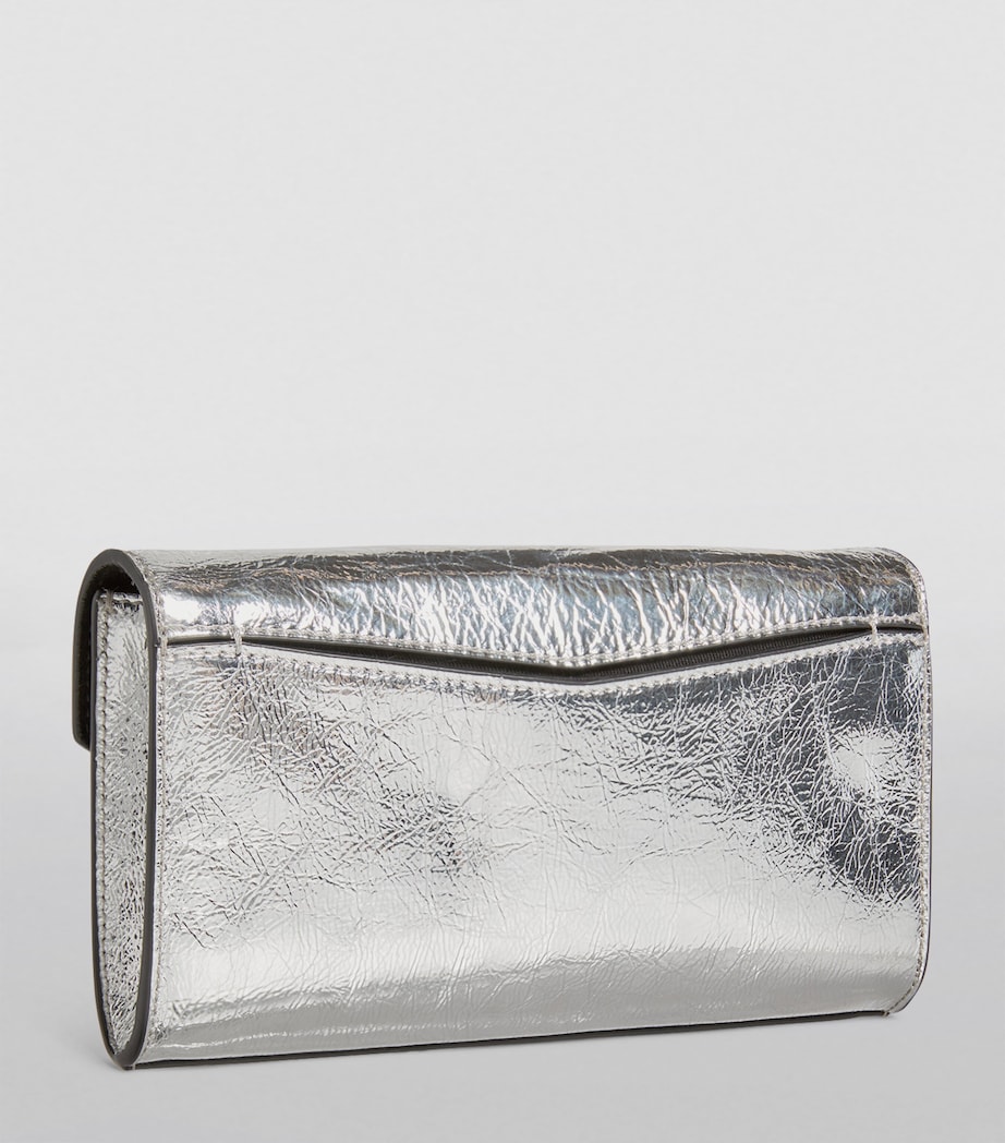 Leather Metallic Clutch Bag SILVER Image 2