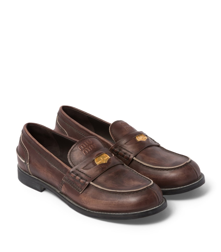Leather Vintage-Effect Loafers F0192 Image 2