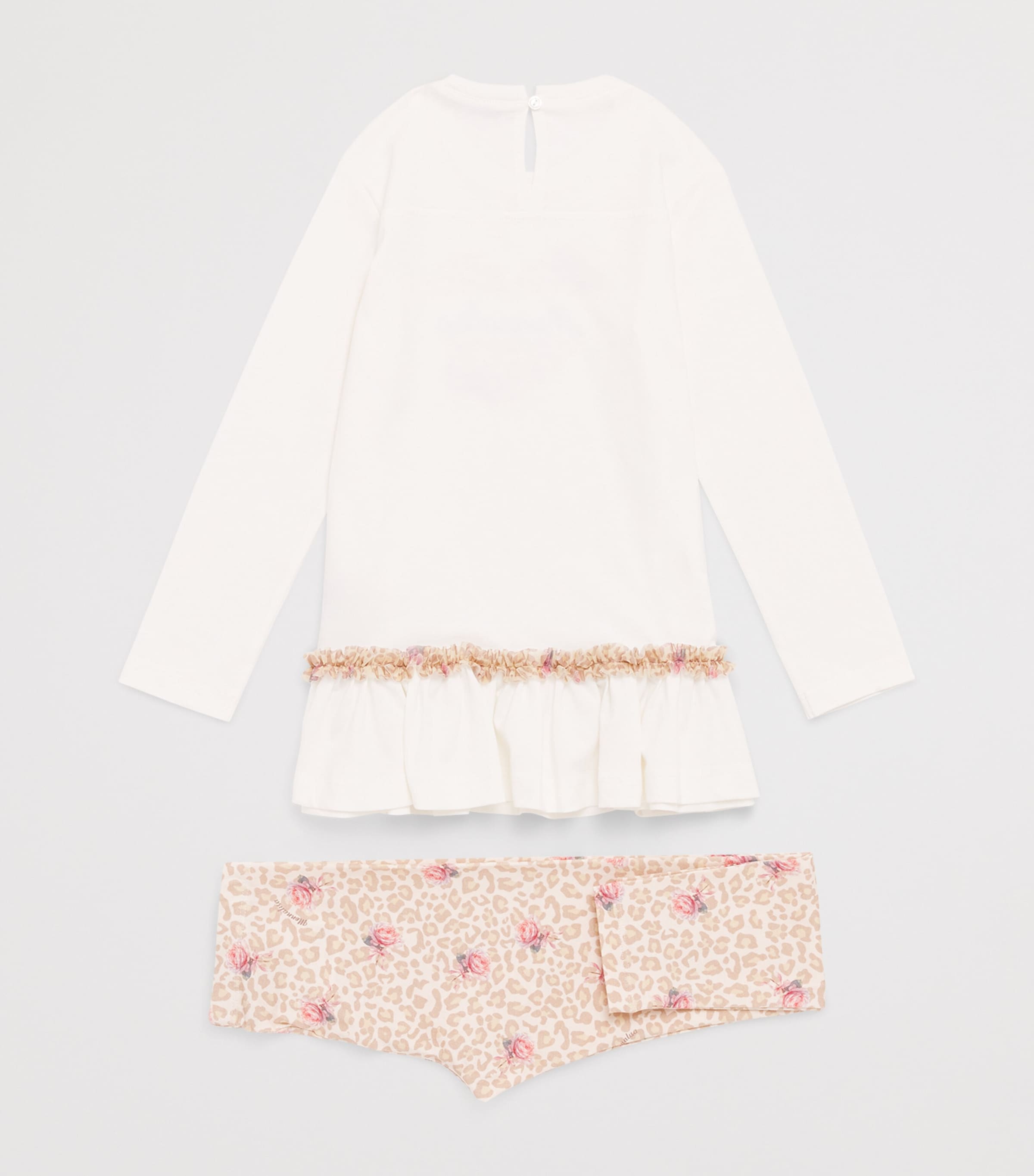 Monnalisa Cotton Printed T-Shirt and Leggings Set (3 Months-6 Years) Panna+maculato Image 2