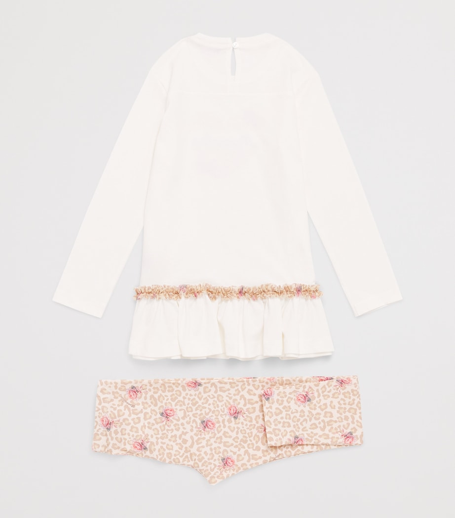 Monnalisa Cotton Printed T-Shirt and Leggings Set (3 Months-6 Years) Panna+maculato Image 2