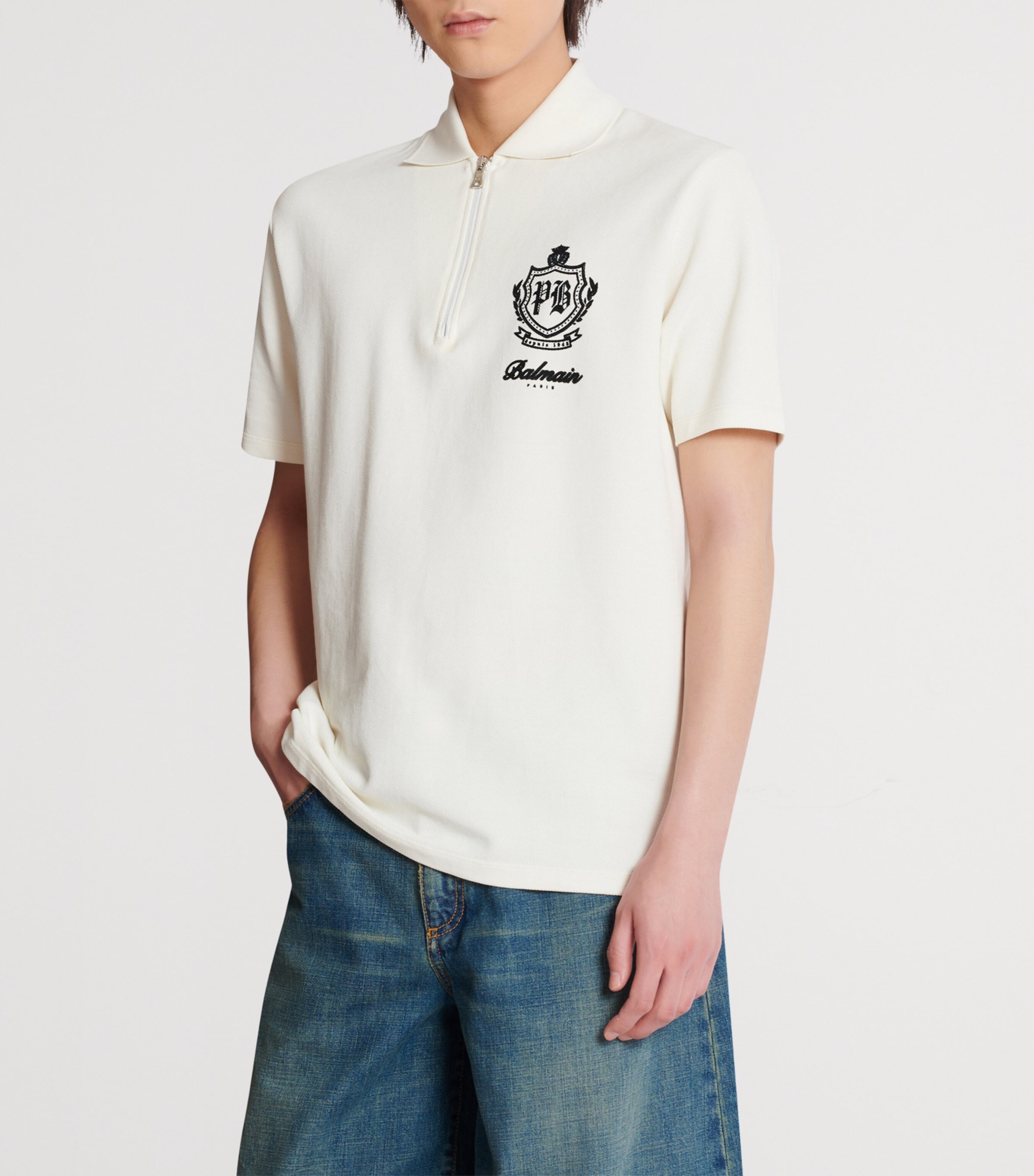Cotton College Emblem Polo Shirt GAB BLANC/NOIR Image 7