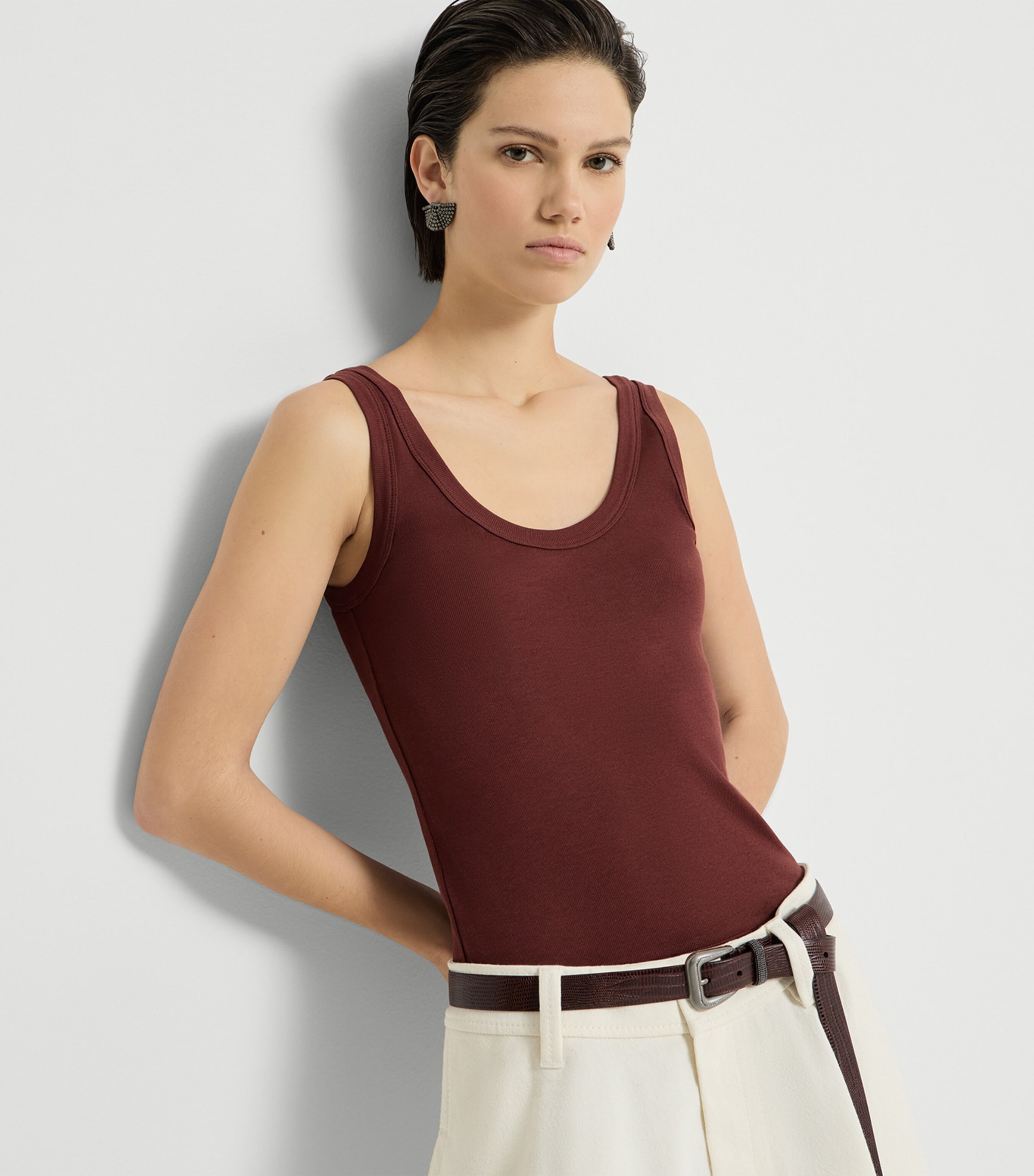 Brunello Cucinelli Womens Stretch-Cotton Ribbed Tank Top Image 4