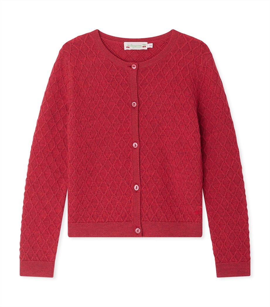Wool Diamond-Knit Garancie Cardigan (4-8 Years) CERISE Image 1