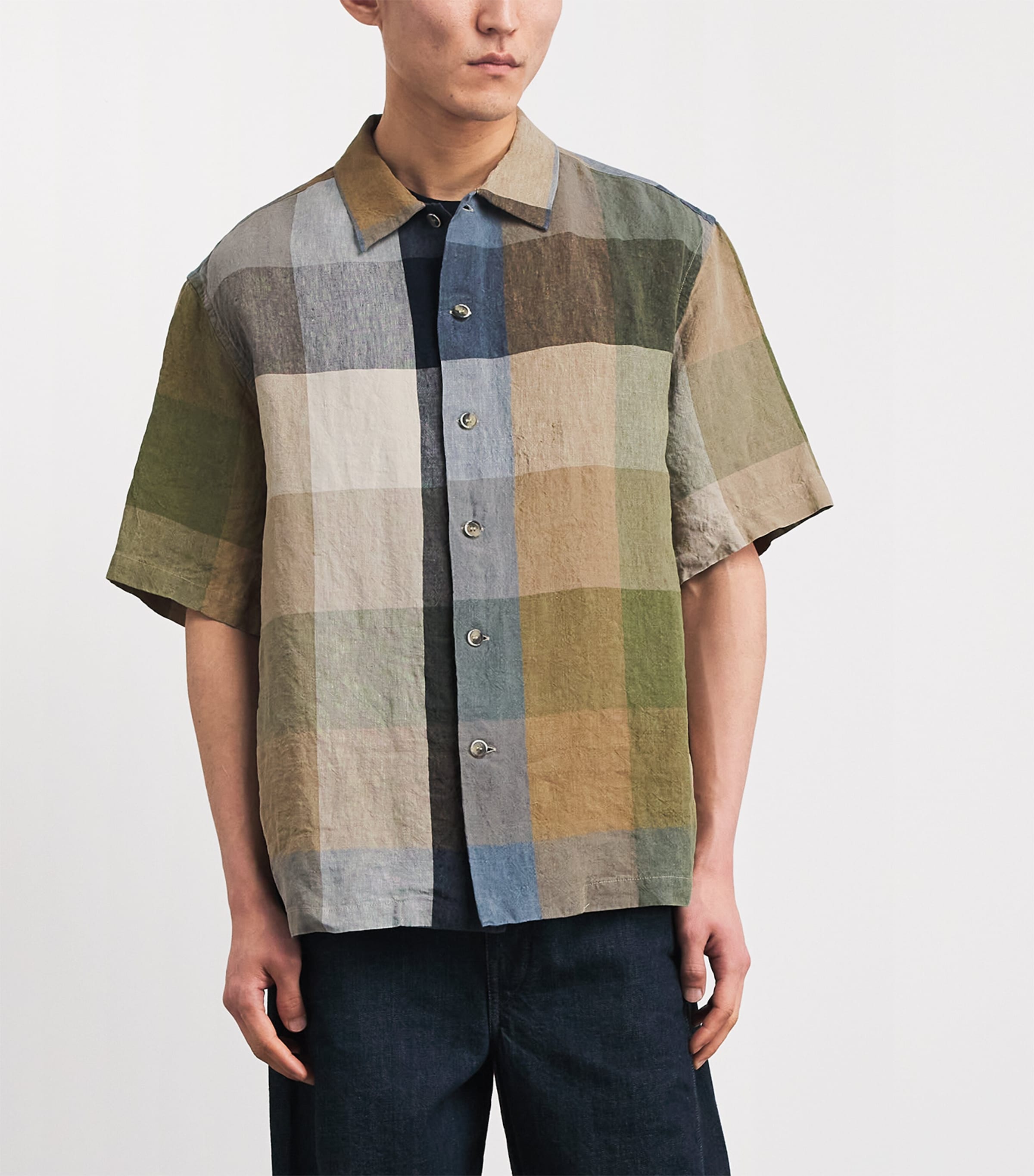 Barena Mens Linen Patchwork Oversized Short-Sleeve Shirt Uni Unico Image 4