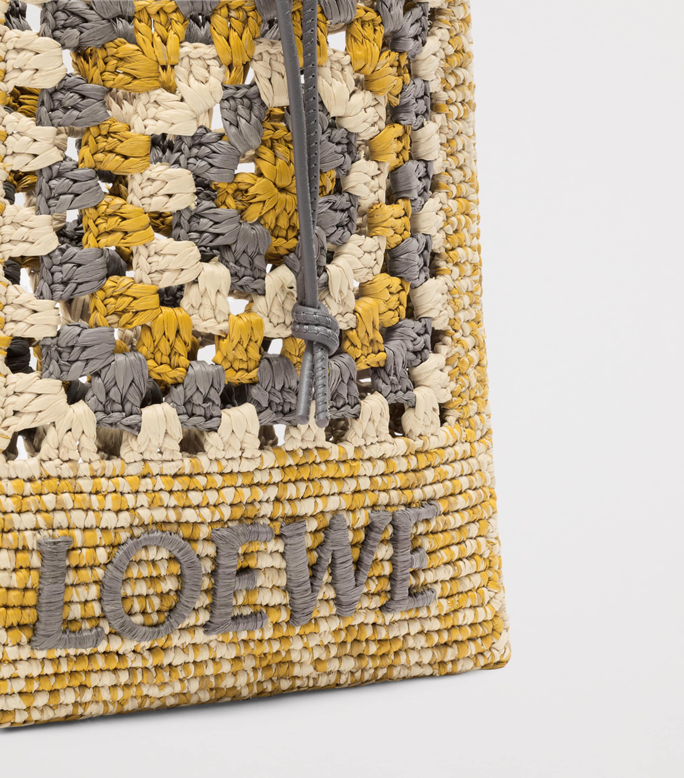 LOEWE x Paula's Ibiza Crochet Logo Bag Pearl Grey/mustard Image 5