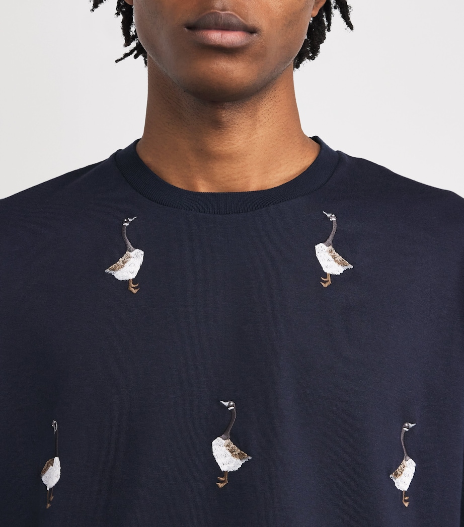 Cotton Embroidered Geese T-Shirt NAVY Image 6