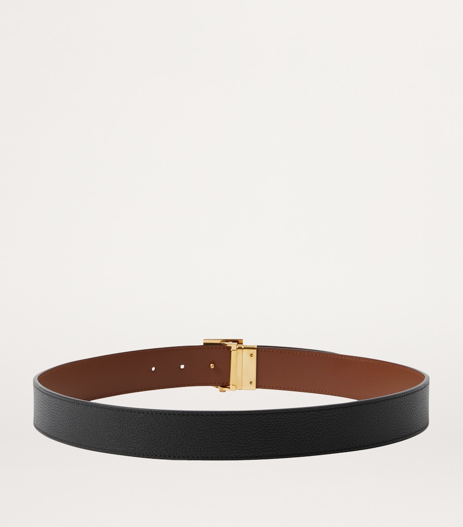 Leather Reversible TB Belt BLACK/ TAN/ LT GOLD Image 2