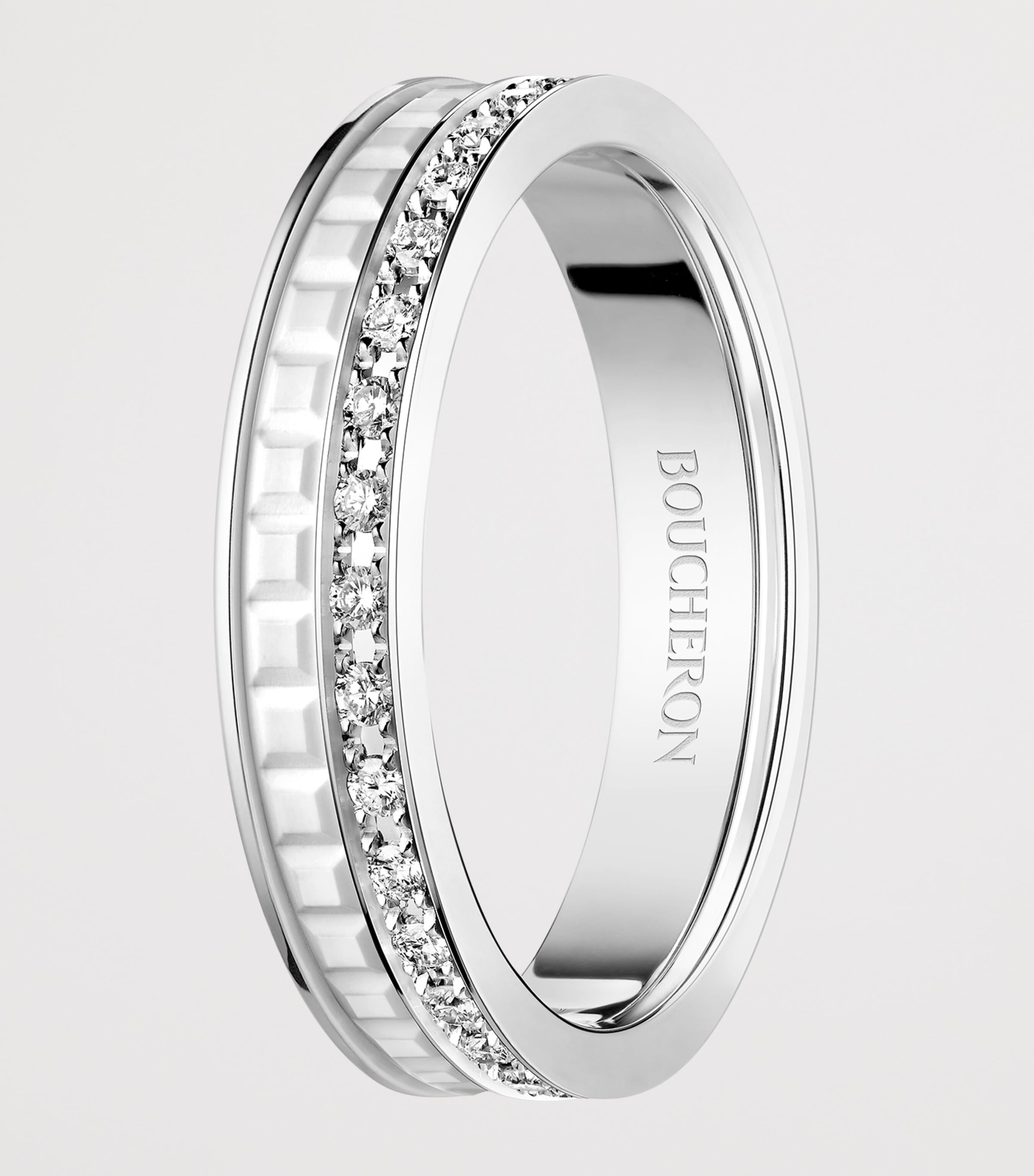 White Gold and Diamond Quatre Double White Edition Wedding Band WHITE GOLD Image 3