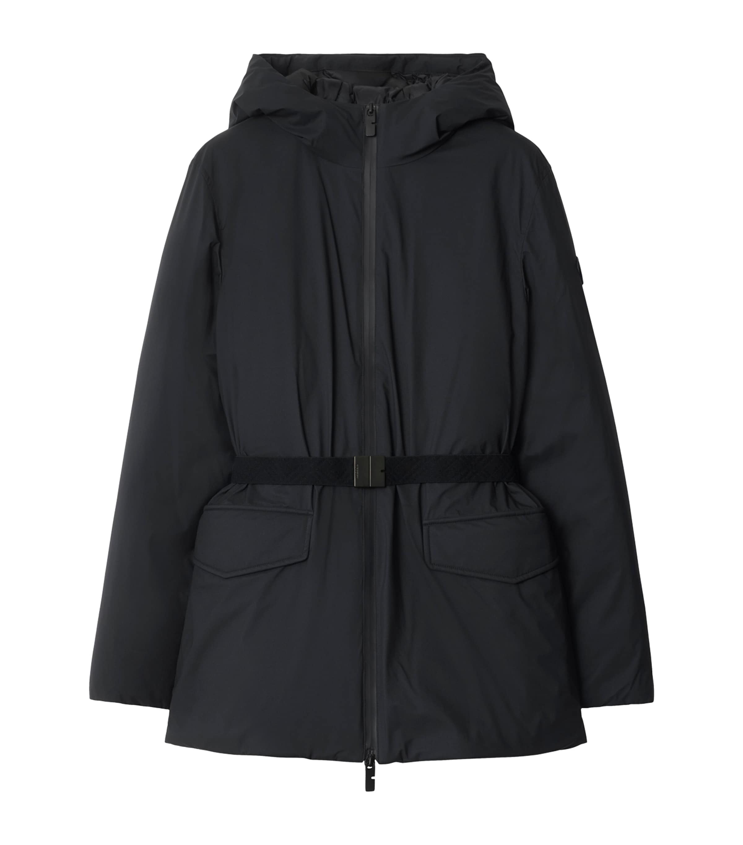 Burberry Down Short Hooded Nylon Coat In Black