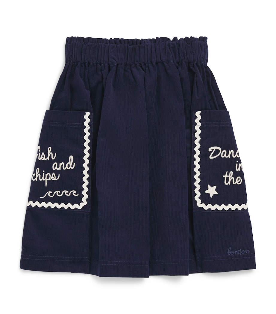 Bonton Corduroy Embroidered Skirt (2-14 Years) Sailor Blue Image 1