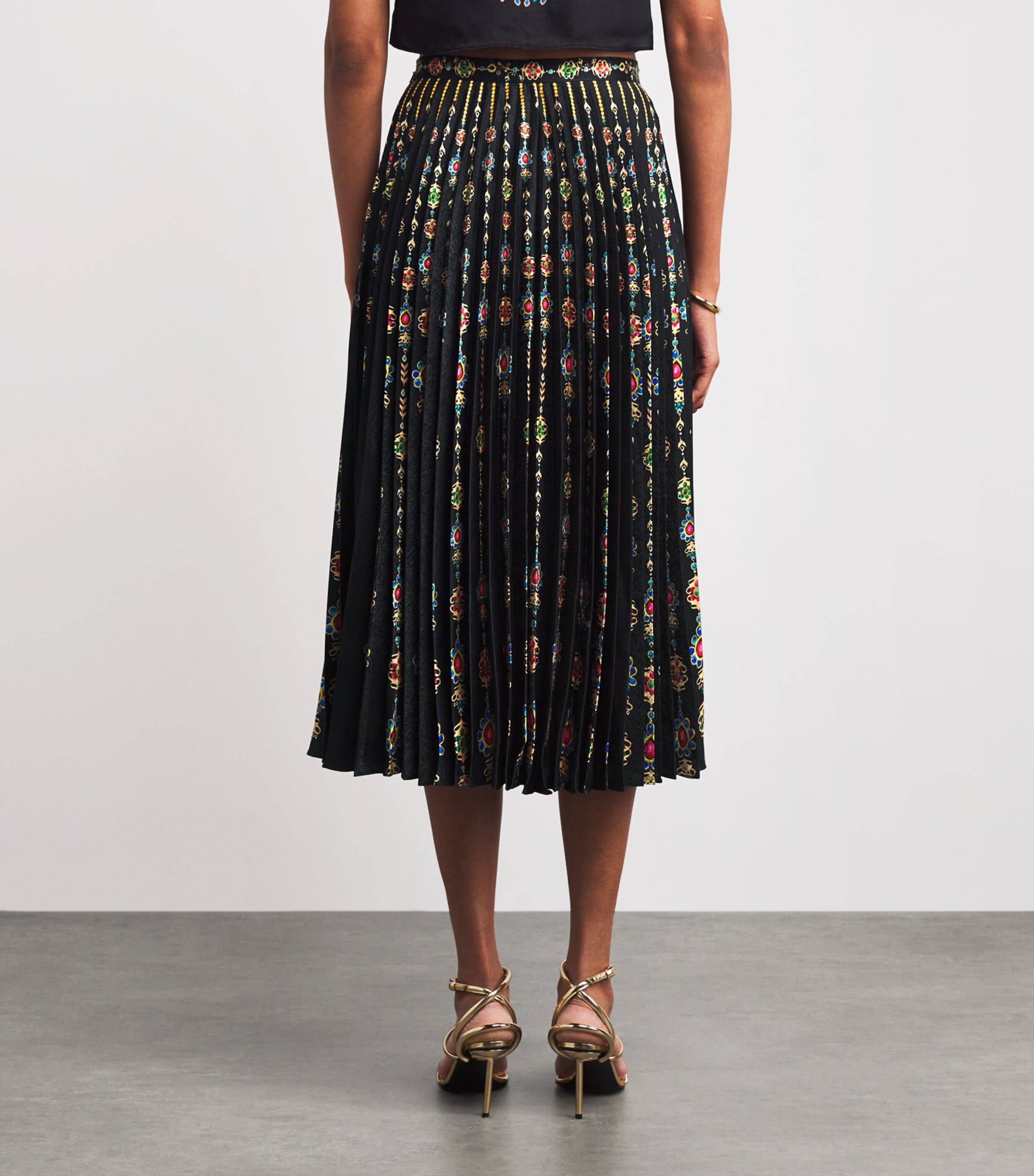 Satin Pendant Stripe Print Pleated Midi Skirt 2346-PENDANT STRIPE Image 4