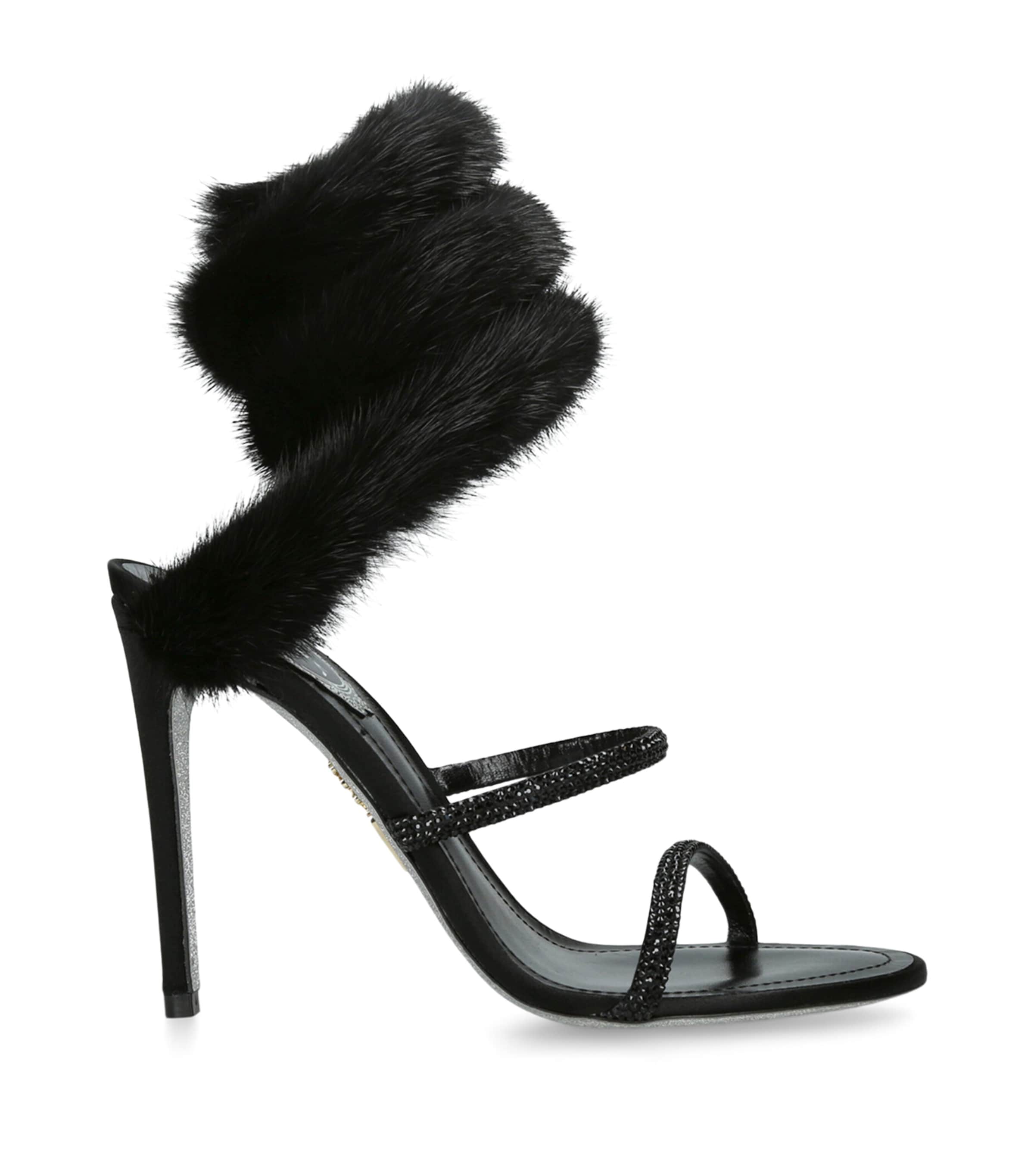 René Caovilla Fur-trim Cleo Sandals 105 In Black