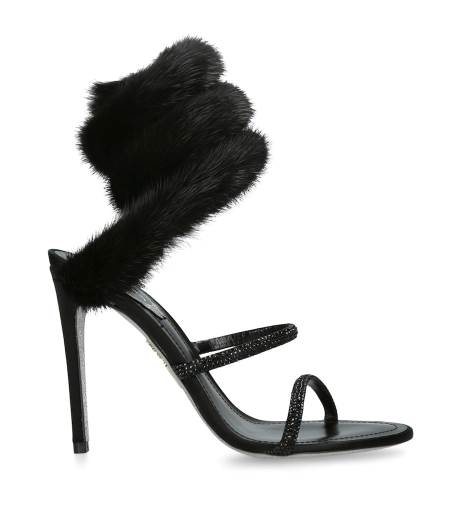 Fur-Trim Cleo Sandals 105 BLACK Image 1