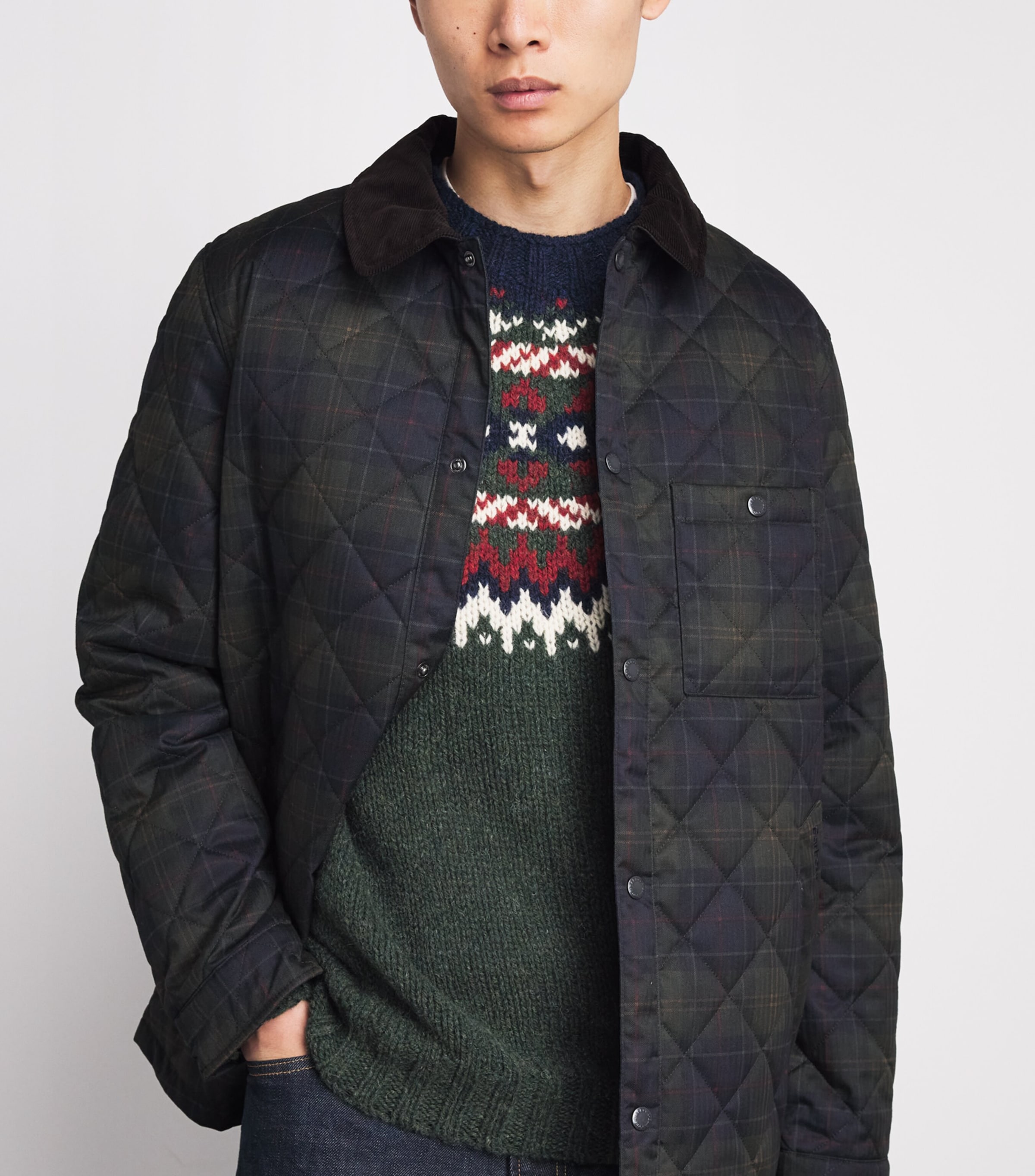 Barbour Mens Wool Scottish-Made Fair Isle Sweater Green Image 3