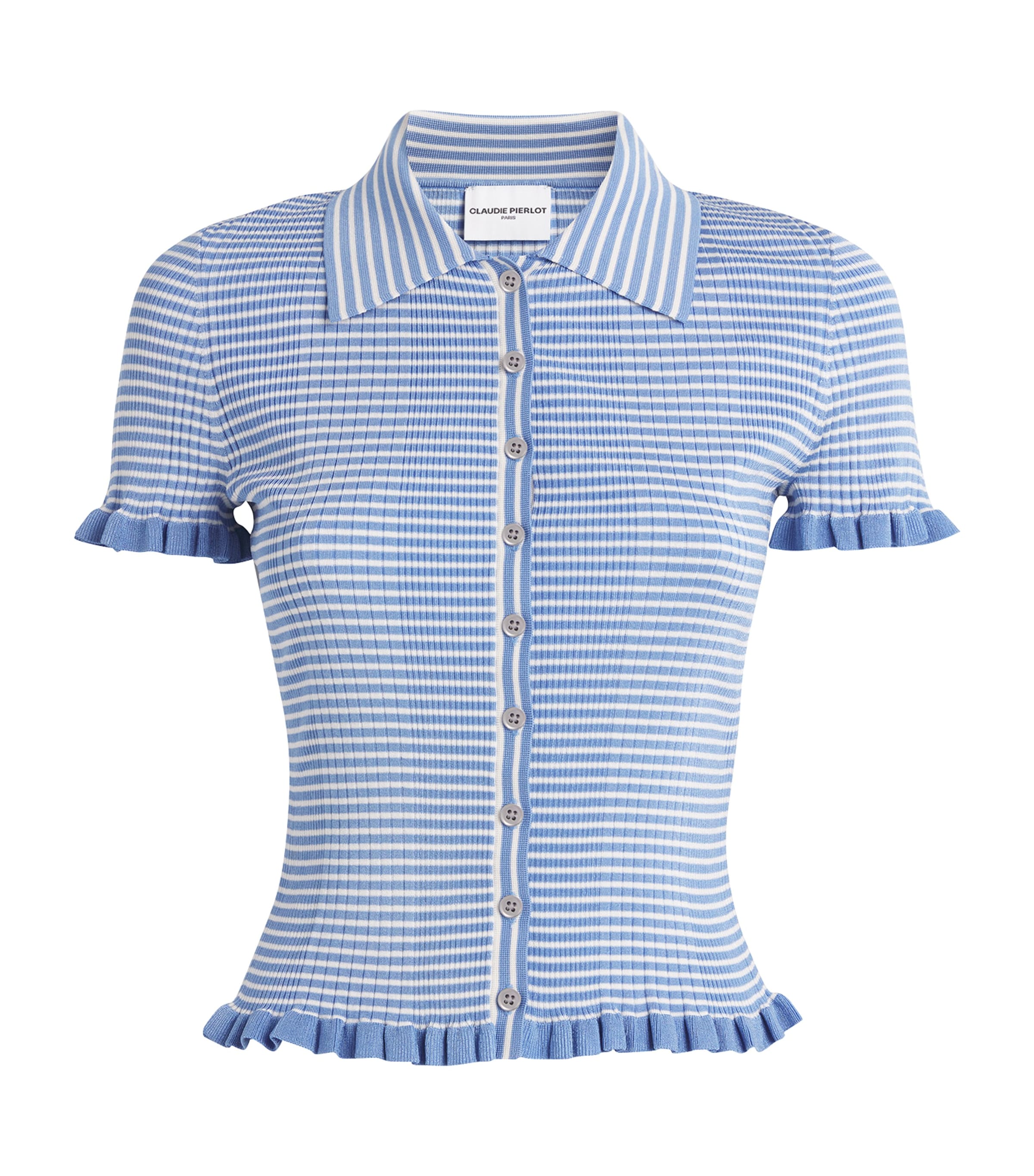 Claudie Pierlot Womens Bleus Striped Ribbed Knitted Top In Blue