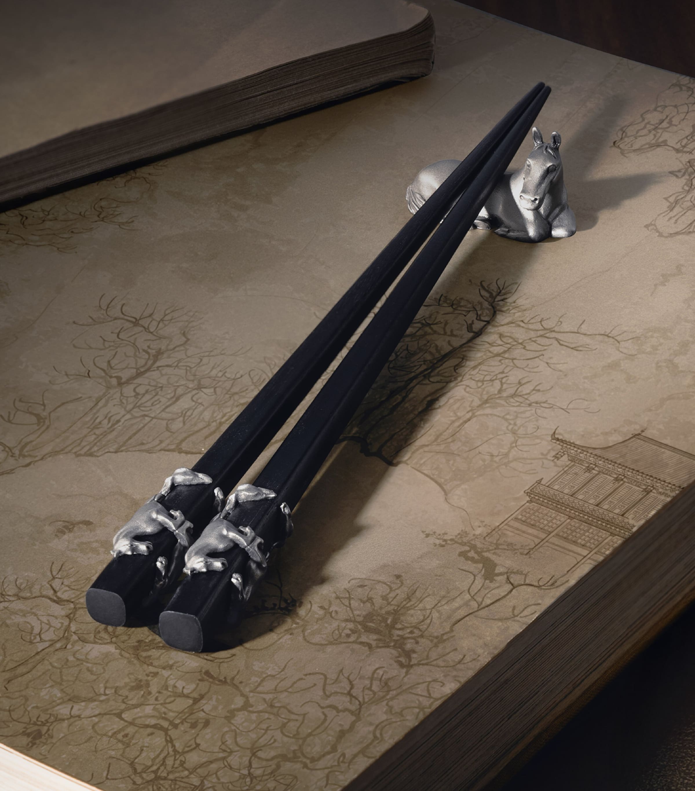 Pewter Horse Chopsticks and Rest Set BLACK/PEWTER Image 7