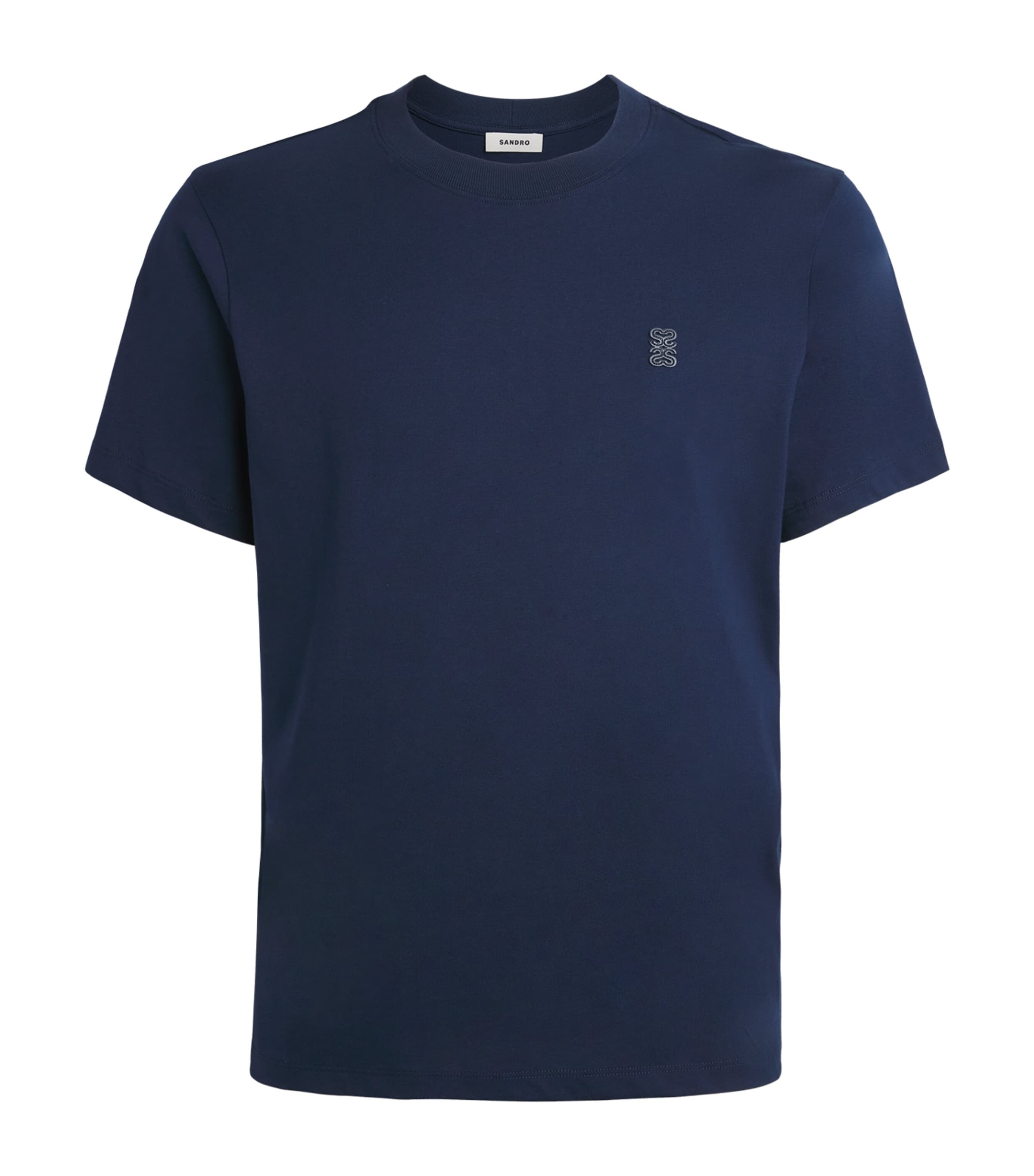 Sandro Paris Mens Cotton Logo-Patch T-Shirt Royal Blue Image 1