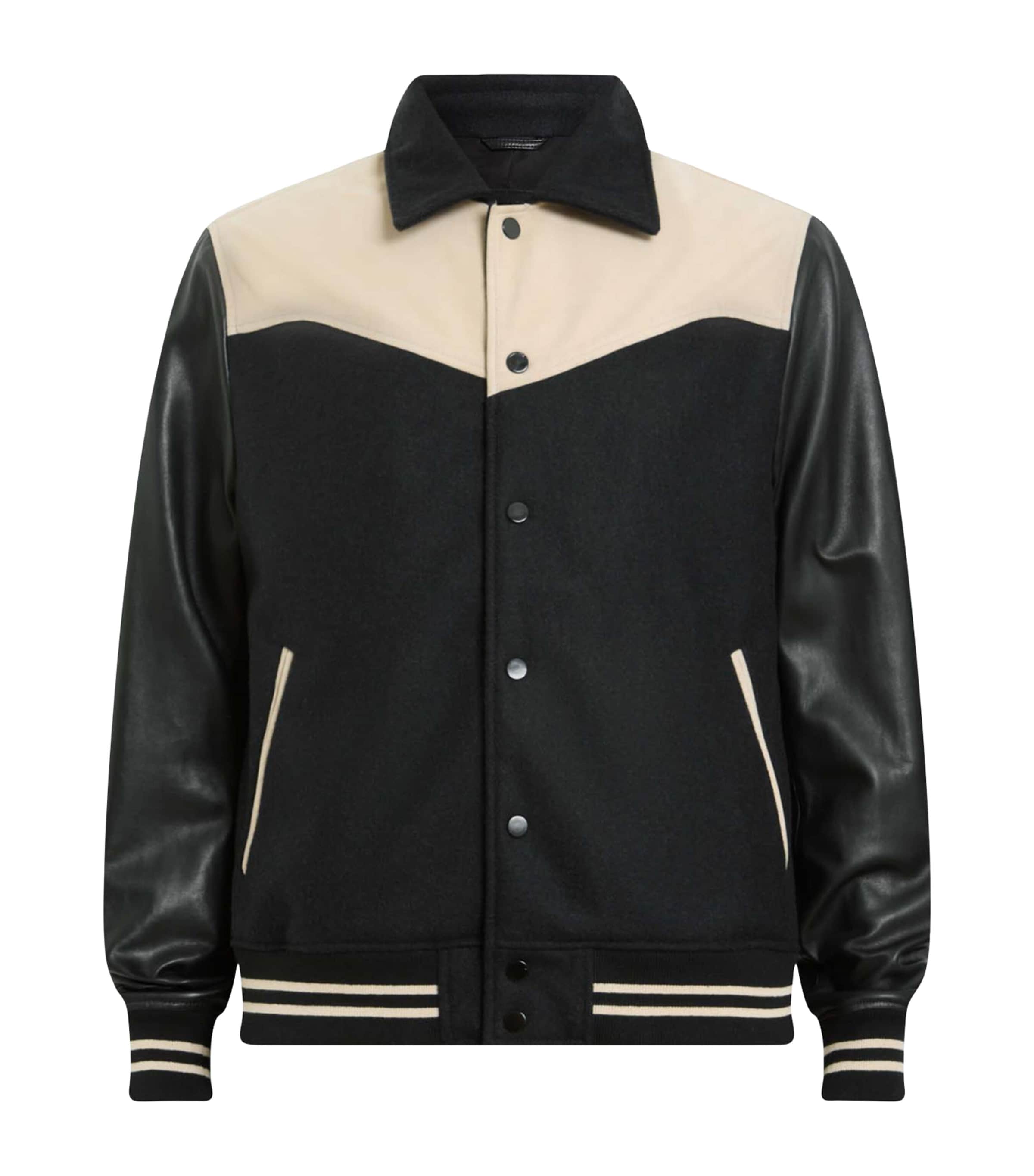 Leather-Trim Endleton Bomber Jacket BLACK/ECRU WHITE Image 1