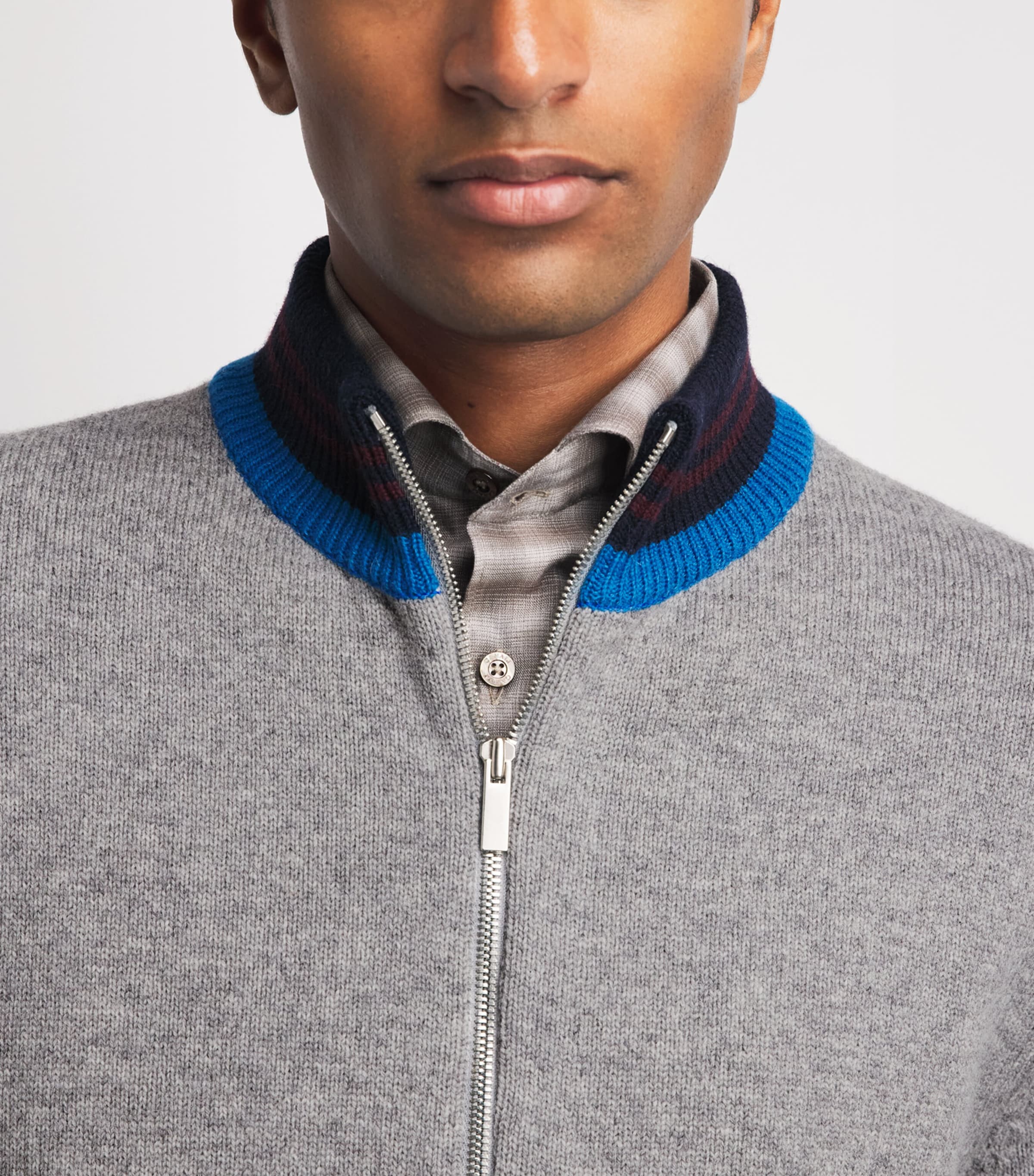 System Mens Wool-Cotton Zip-Up Cardigan Grey Image 3