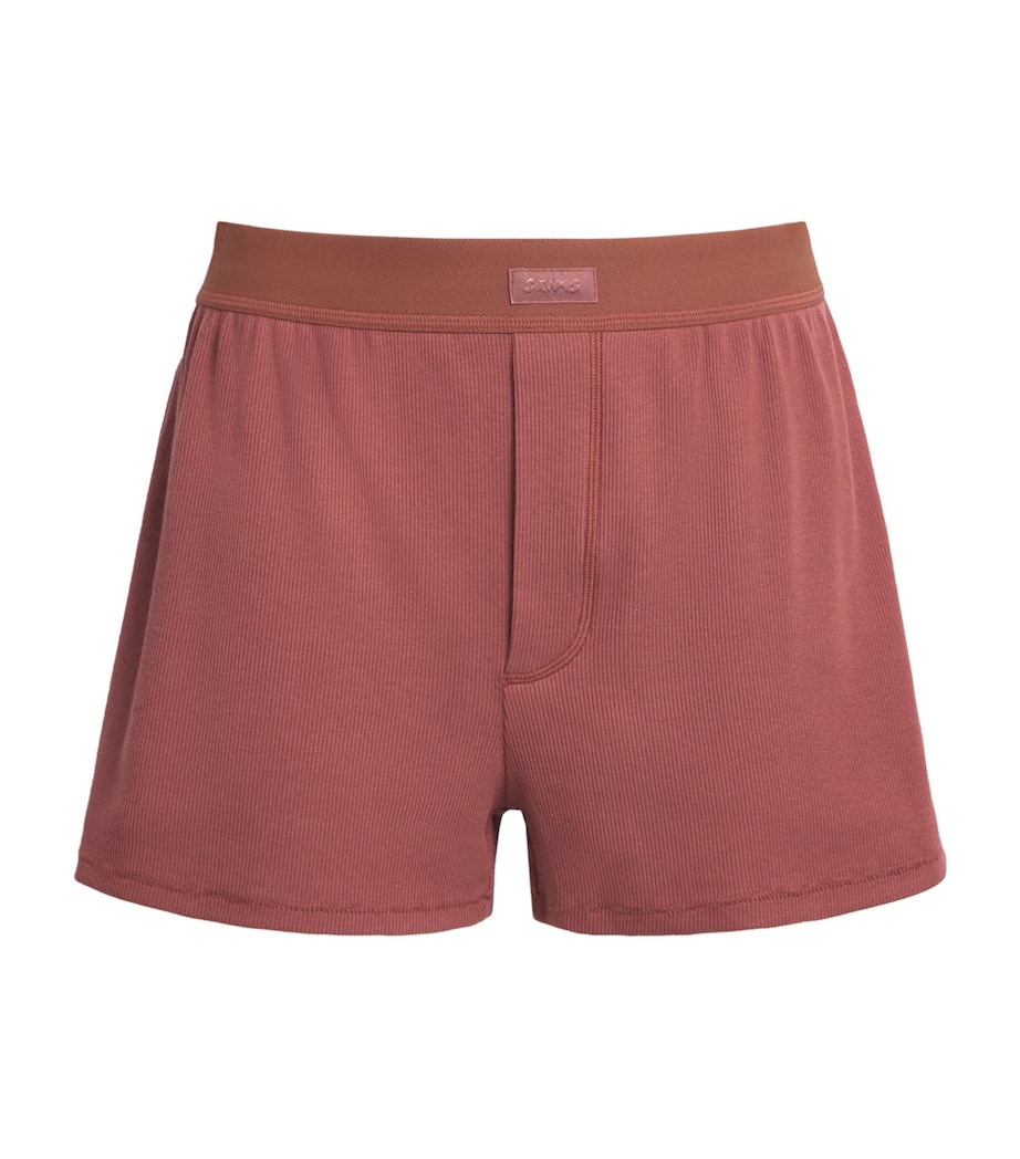 Cotton-Blend Ribbed Boxer Shorts REDWOOD Image 1
