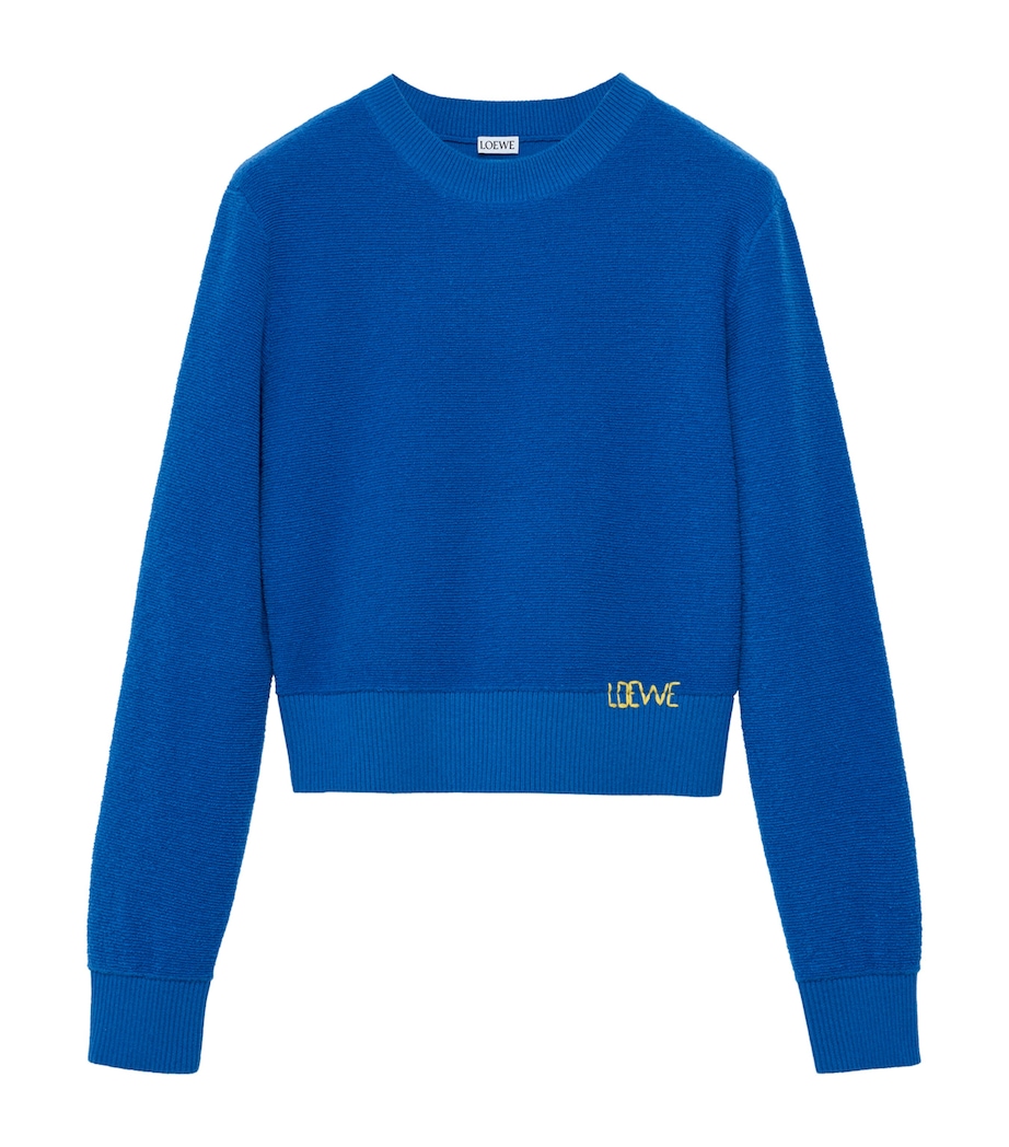 LOEWE Womens Wool-Blend Embroidered Sweater Indigo Blue Image 1