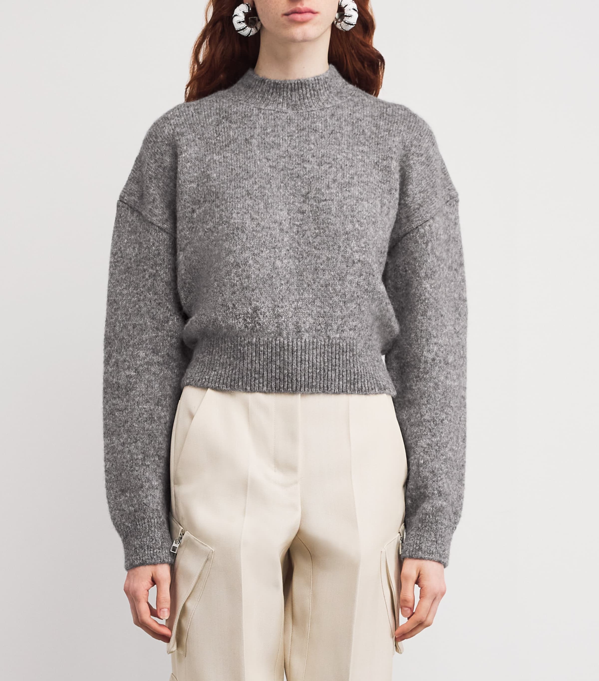 Jacquemus Womens Alpaca Wool-Blend Logo Sweater Grey Image 3