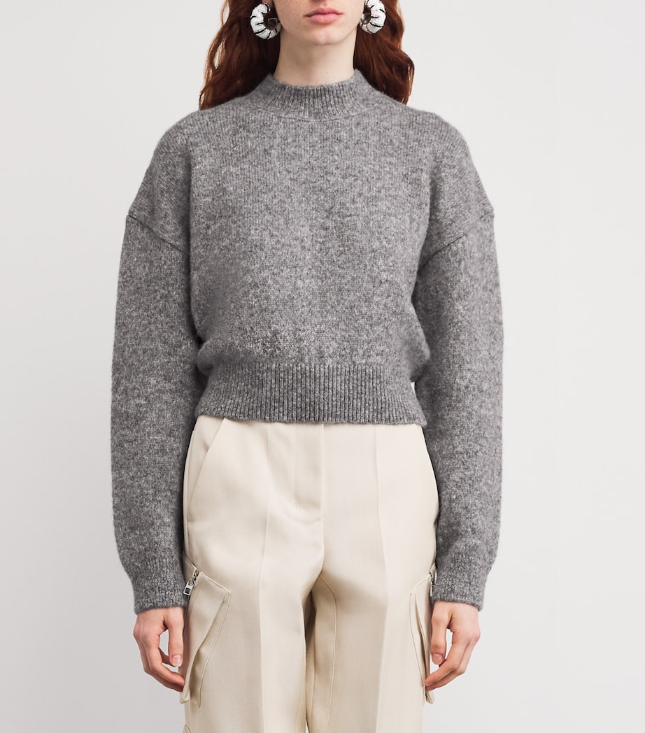 Jacquemus Womens Alpaca Wool-Blend Logo Sweater Grey Image 3