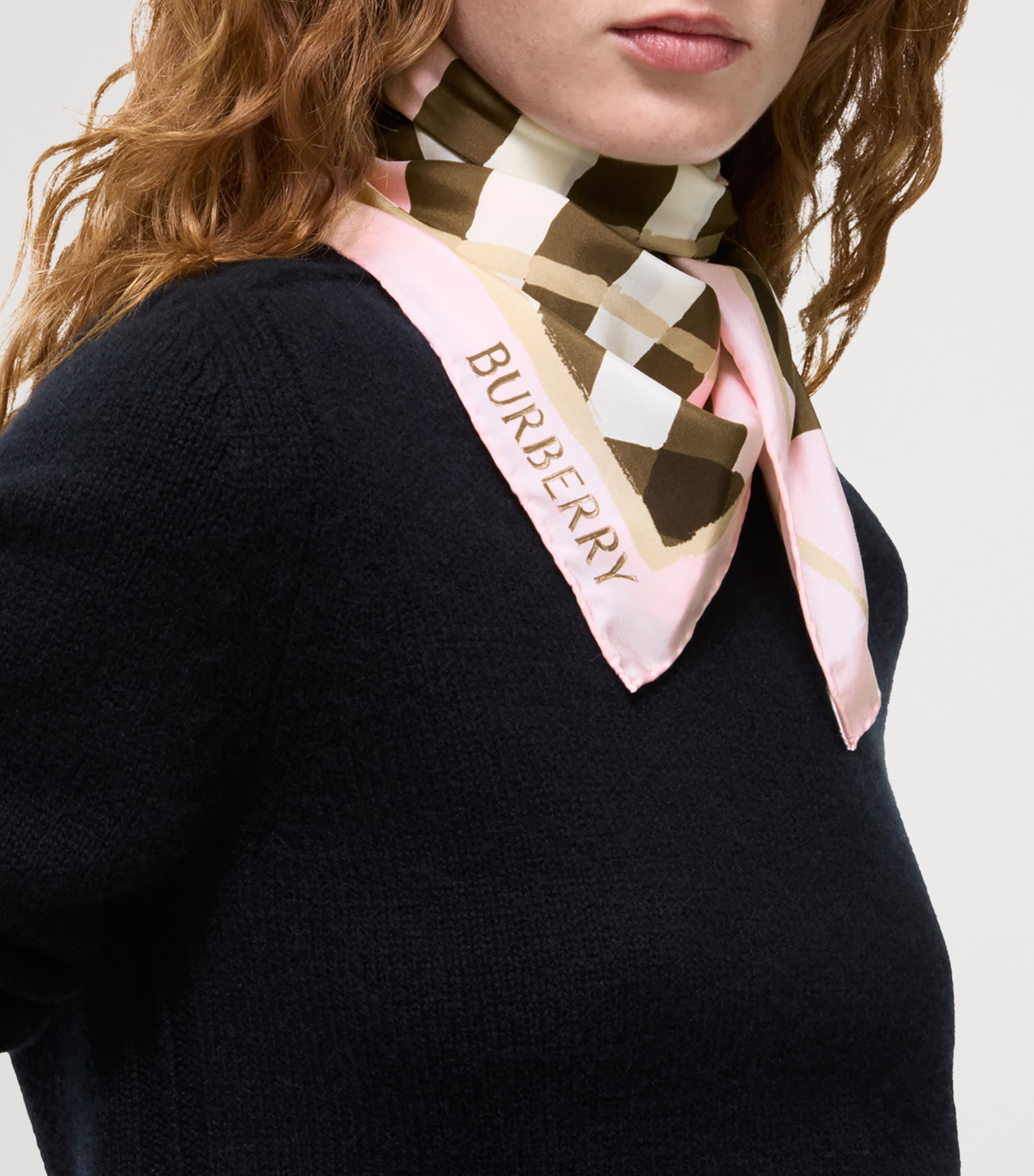 Burberry Silk Watercolour Check Scarf Bow Pink Ip Check Image 4