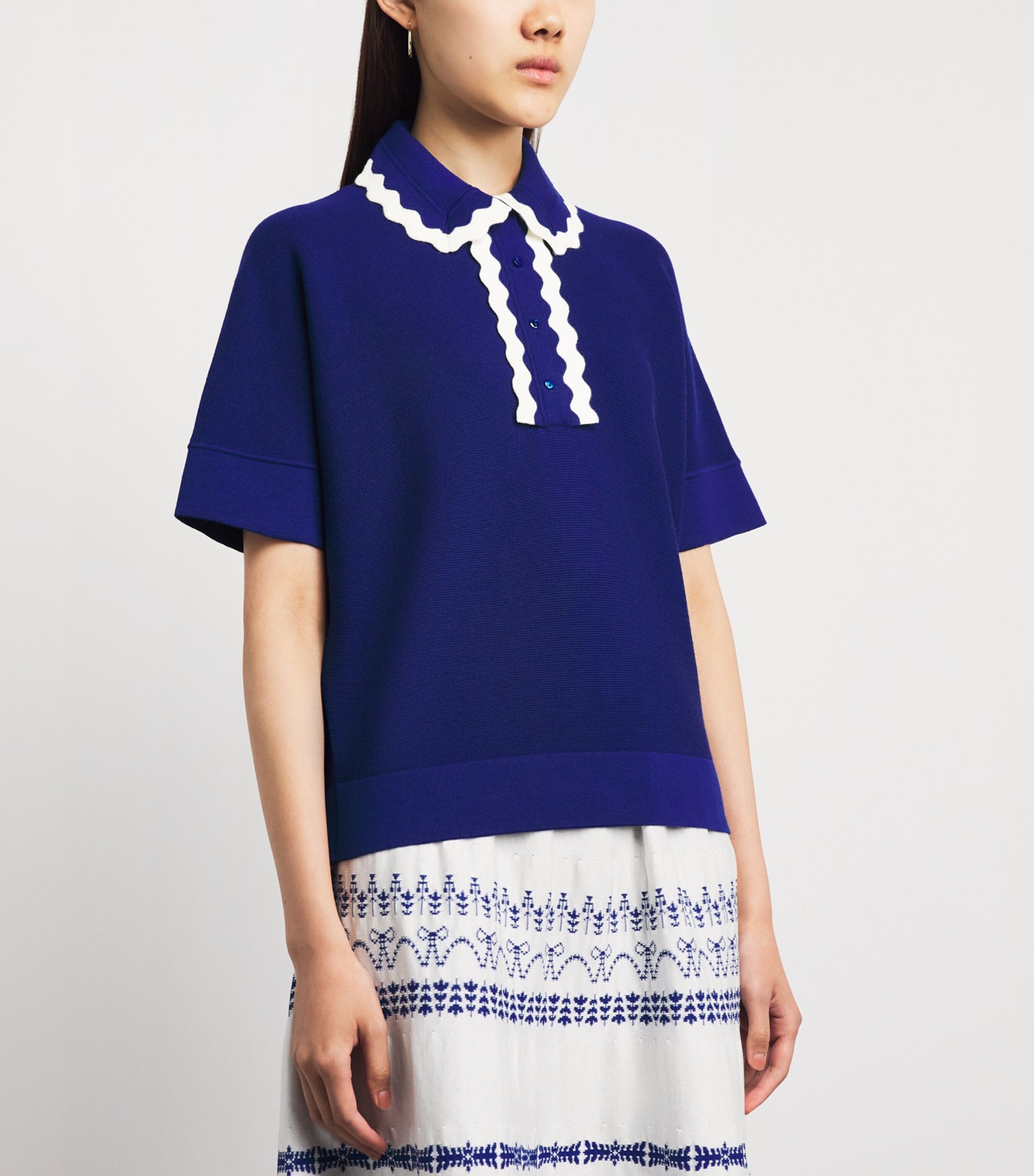 Molli Womens Virgin Wool Scalloped-Collar Sweater Blue Faience Milk Image 4