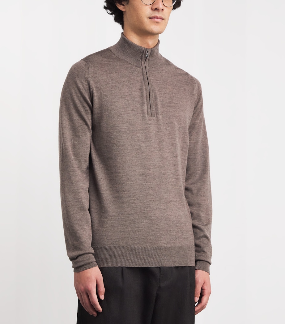 Extra Fine Merino Wool Half-Zip Tapton Sweater MUSHROOM Image 3