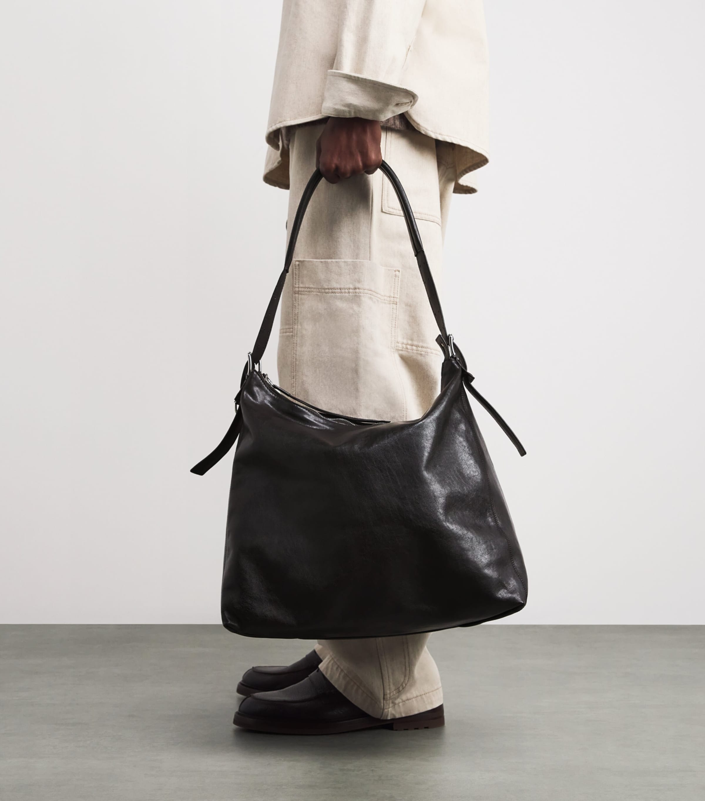 Lemaire Calfskin Belted Tote Bag Dark Chocolate Image 5