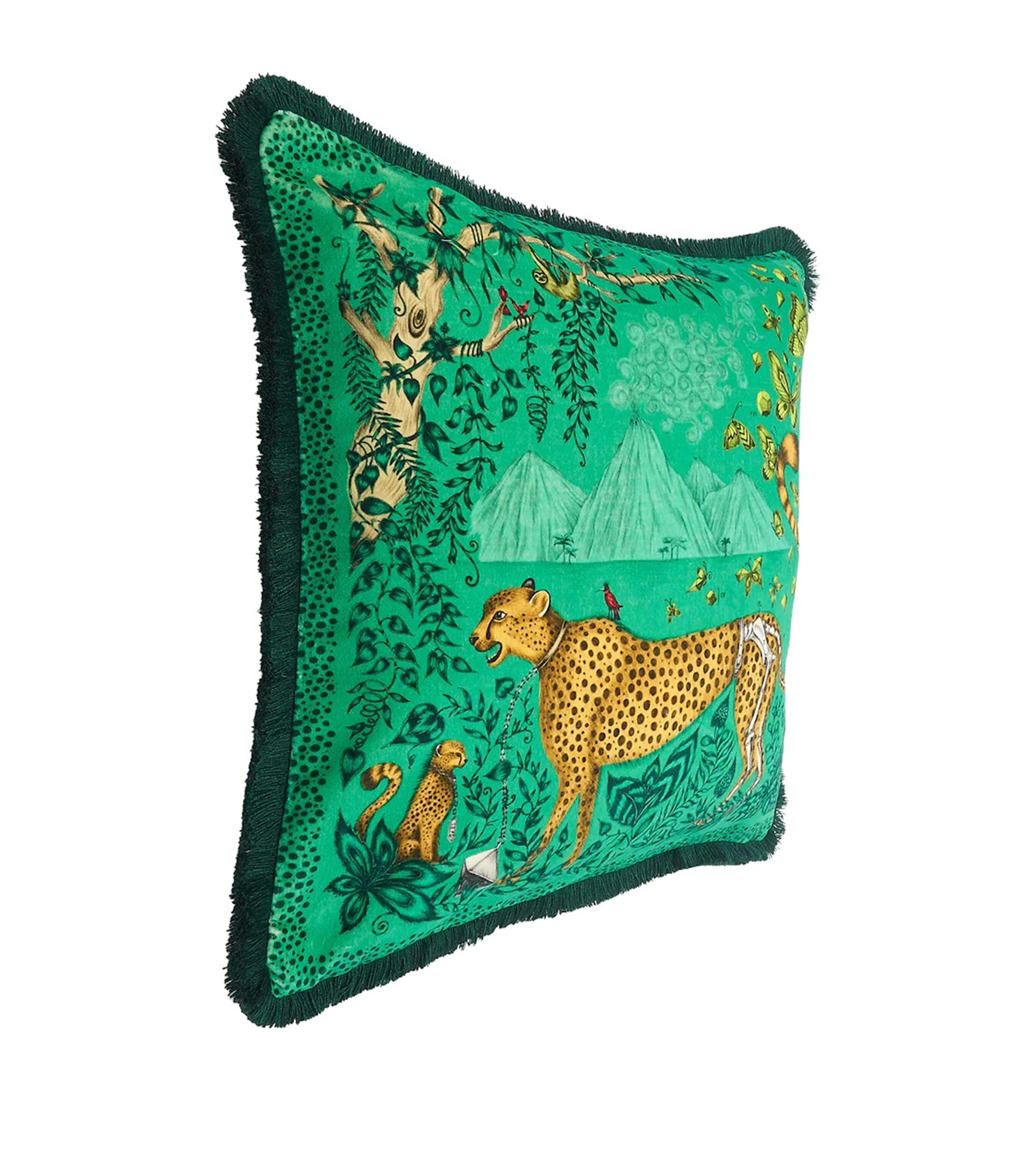 Velvet Cheetah Cushion (45cm x 45cm) GREEN Image 4