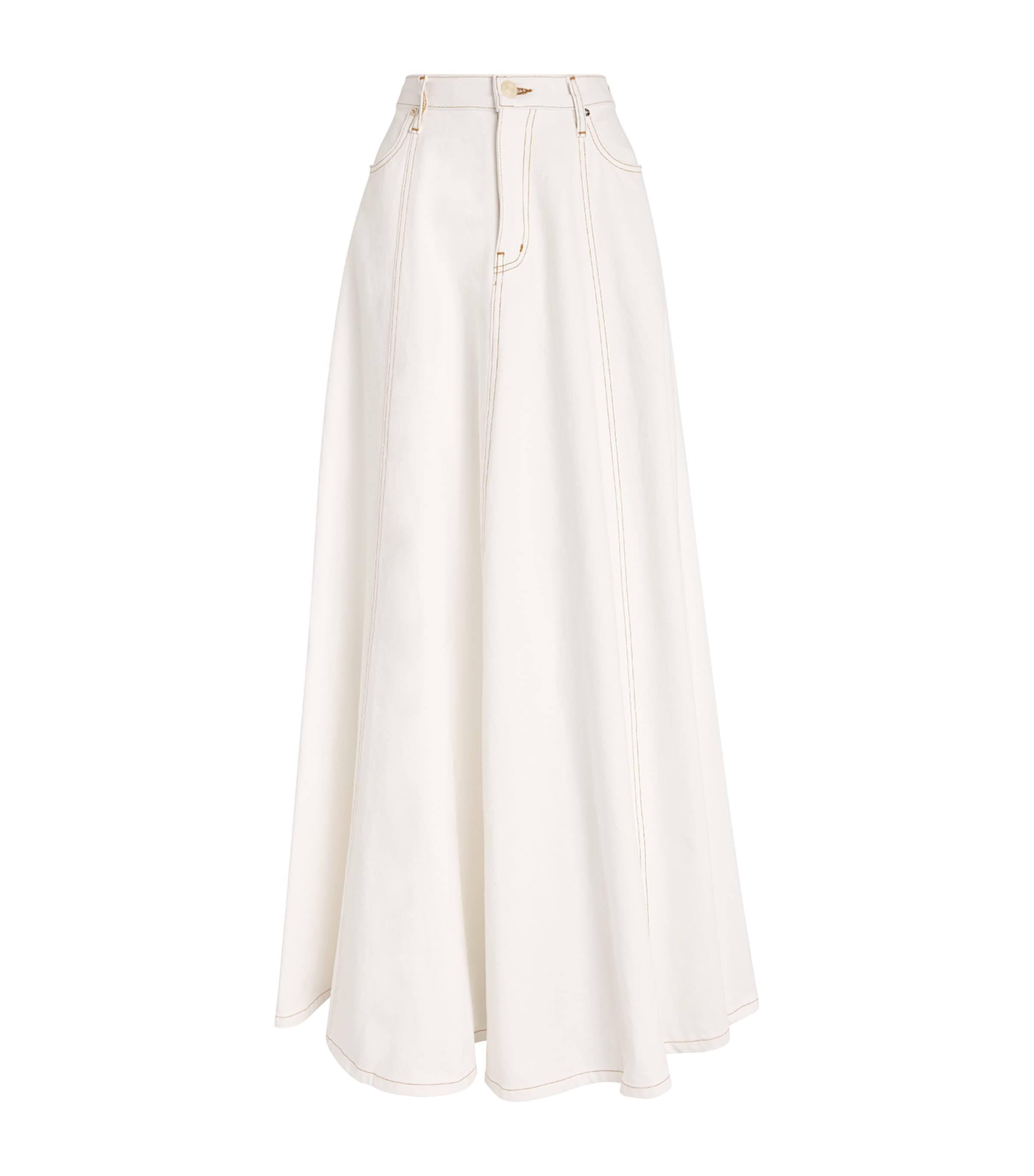 Frame X Carolina Herrera Denim Maxi Skirt In White