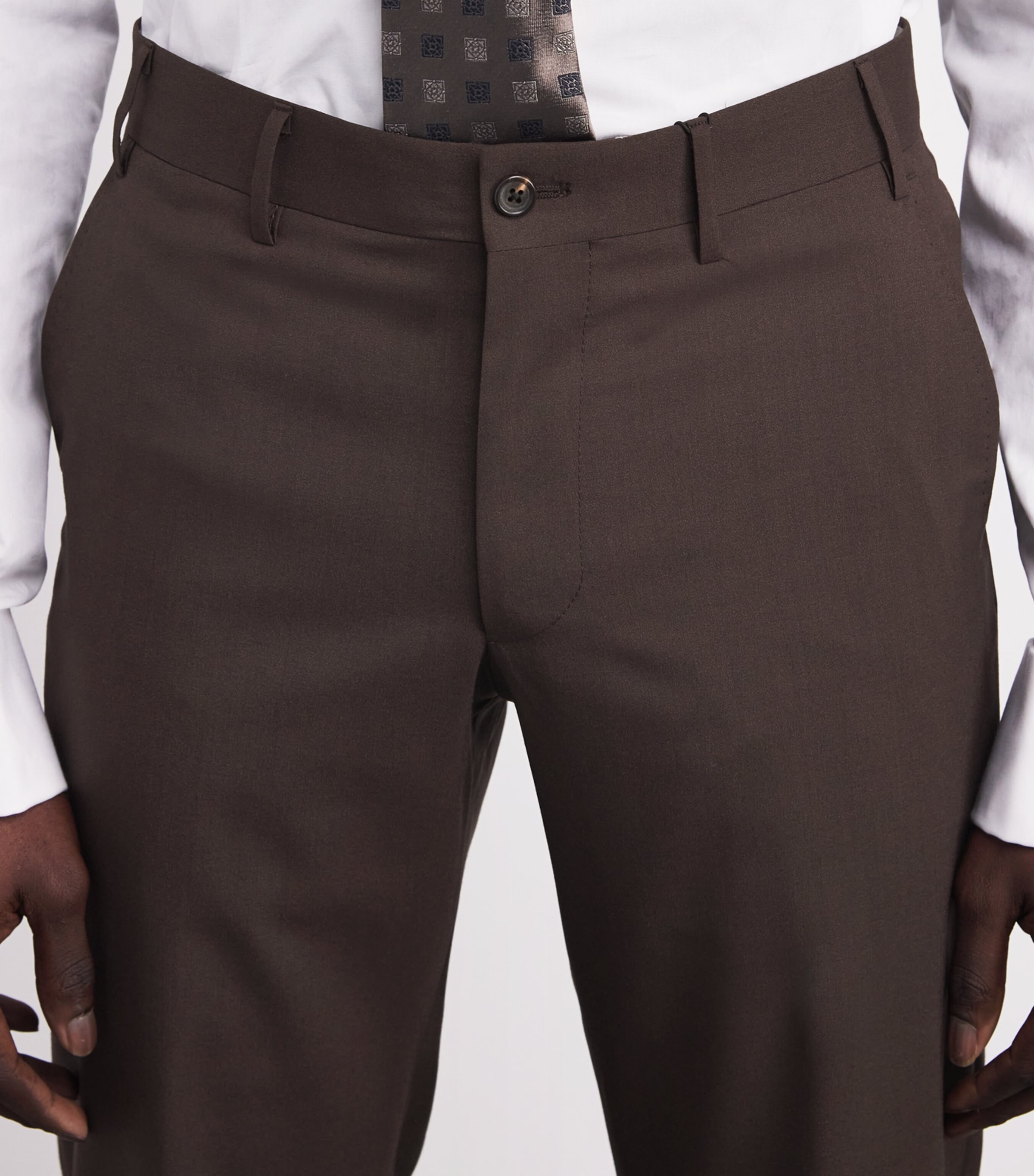 Wool-Silk Tailored Trousers 030 DARK BROWN Image 6