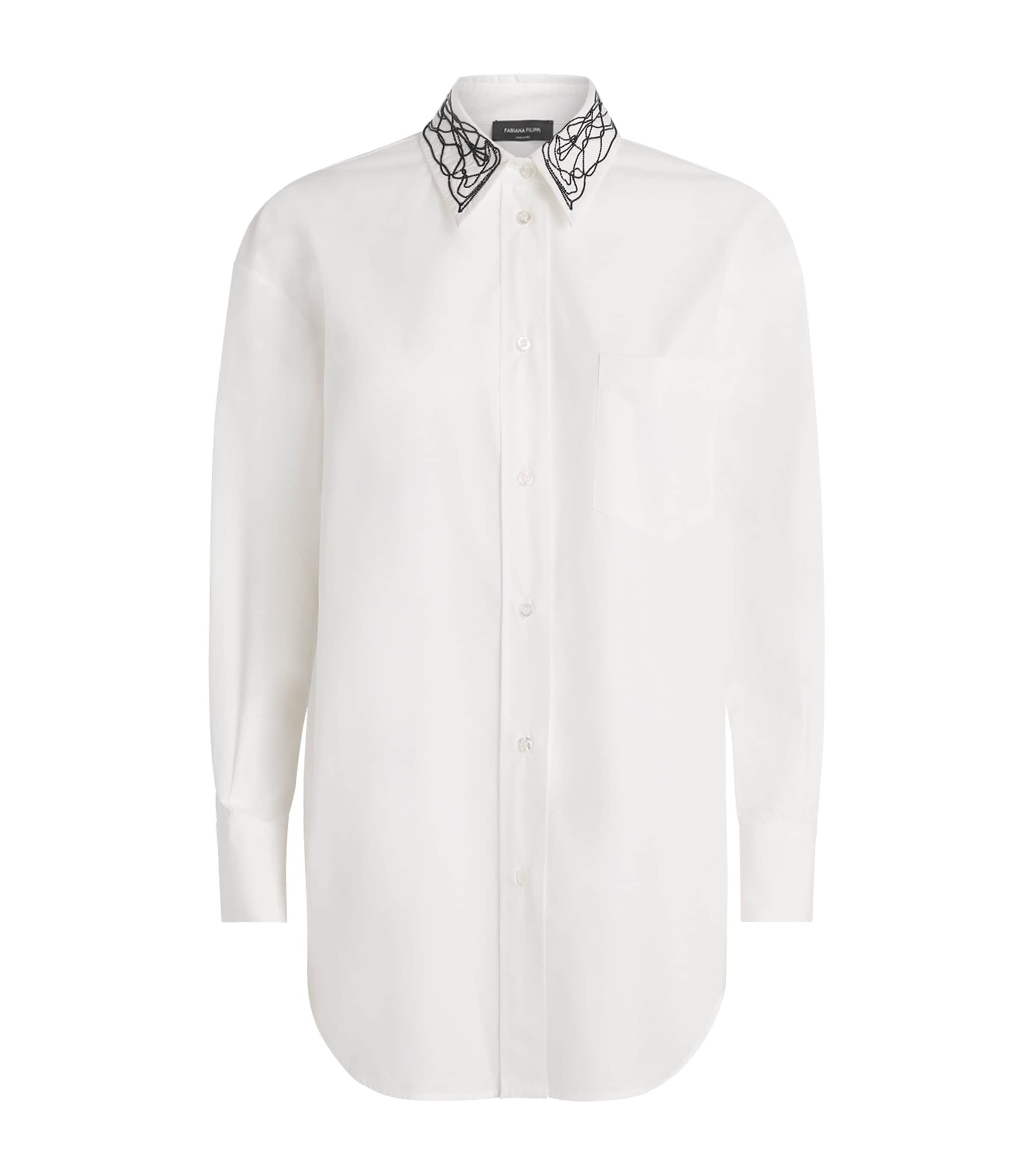 Fabiana Filippi Womens Cotton Embellished Shirt Bianco/blu Image 1