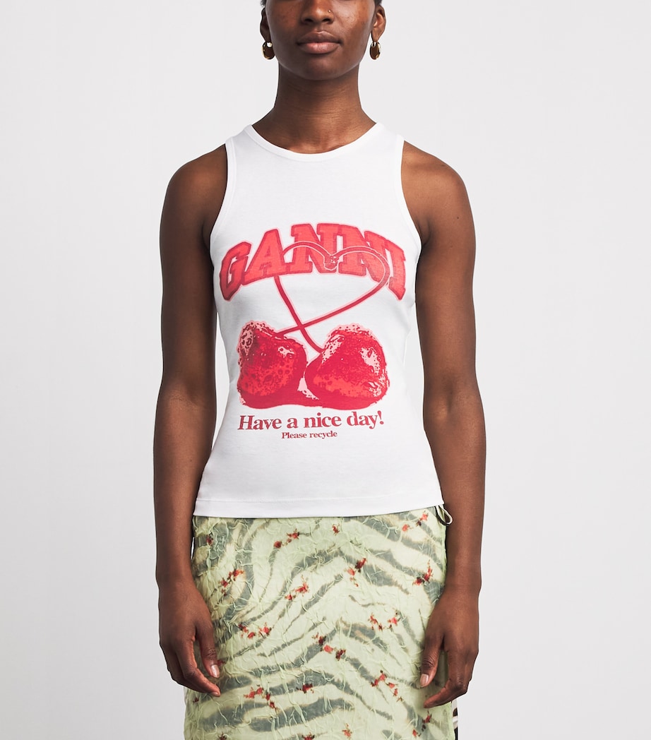 GANNI Womens Organic Cotton Graphic Tank Top Bright White Image 4