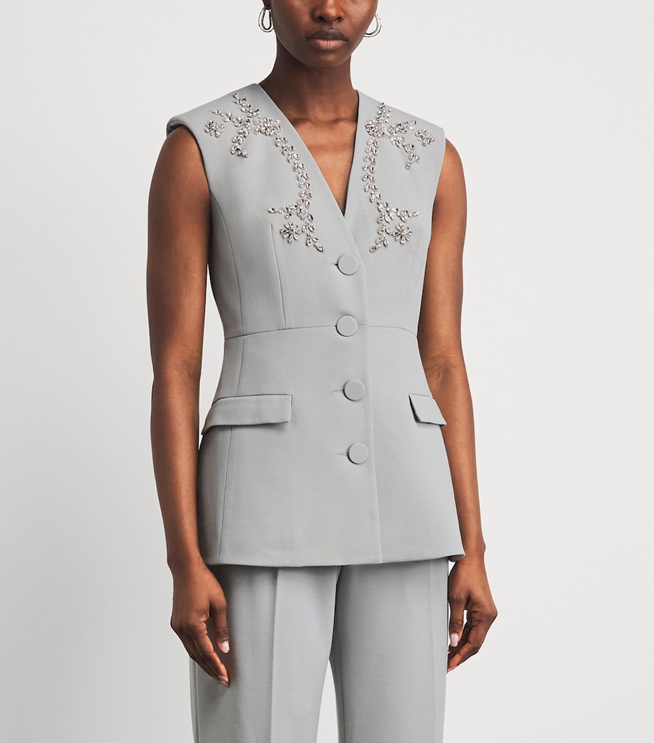 Huishan Zhang Womens Crepe Embellished Sigrid Sleeveless Jacket Grey Image 4