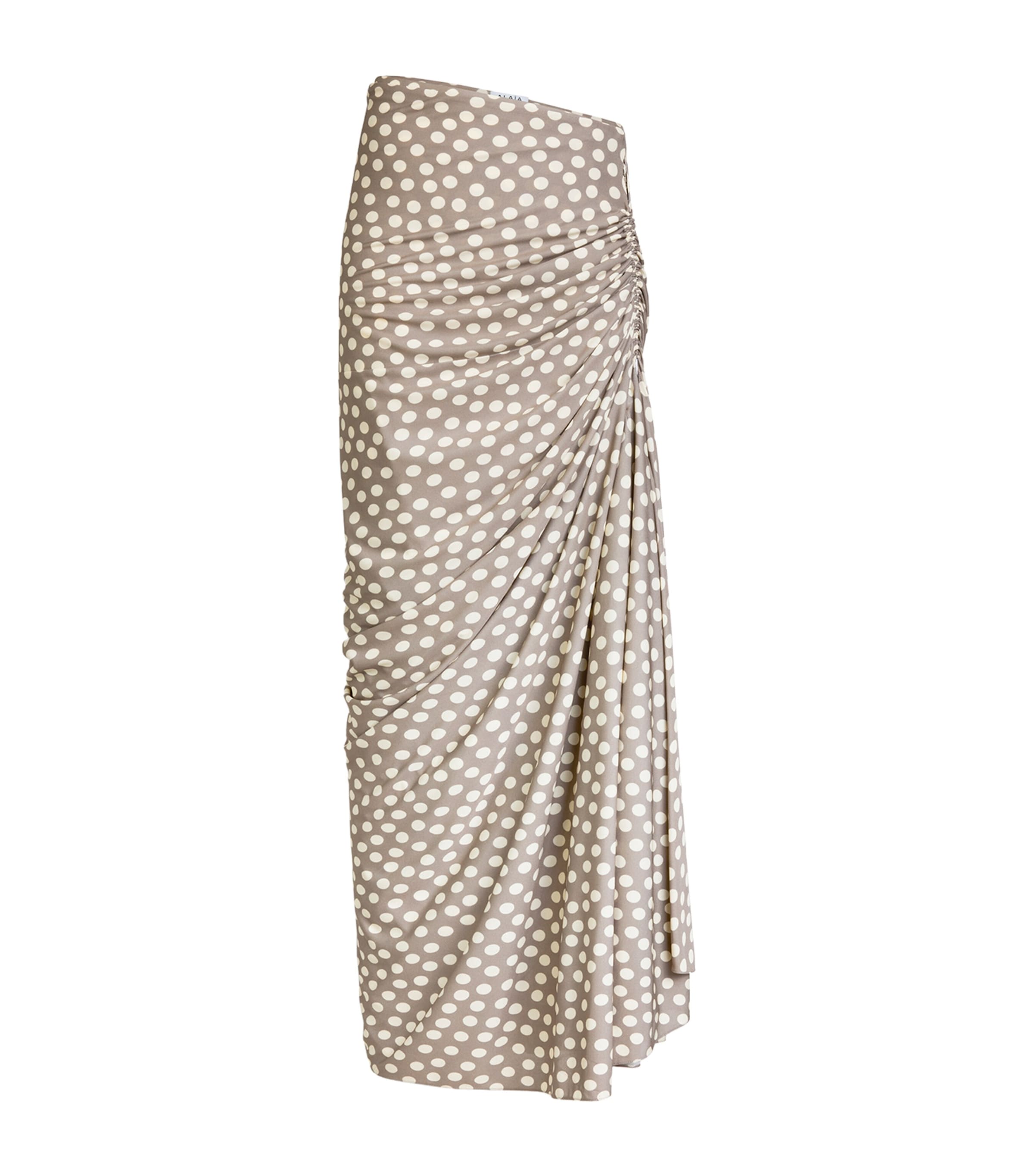 Alaïa Womens Gathered Polka-Dot Maxi Skirt Mole/cream Image 1